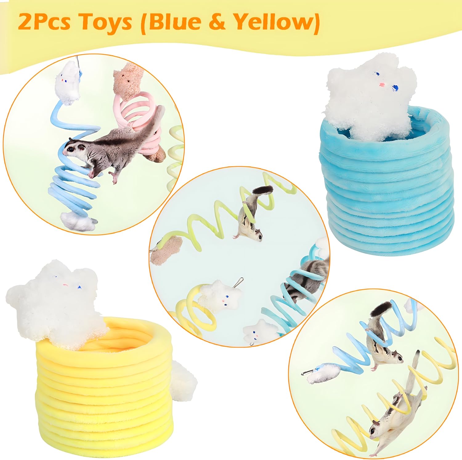 Sugar Glider Toys, Elastic Sugar Glider Climbing Ropes, Hanging Sugar Cage Accessories, Rat Enrichment Climbing Toys, Soft Touch Small Pet Swing Toy (2pcs Blue & Yellow) - Image 6