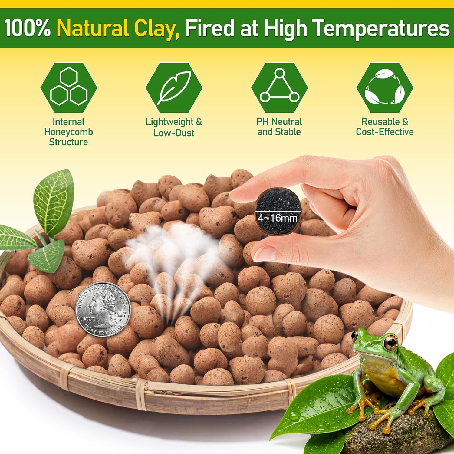 Riare 10LBS Expanded Clay Balls Terrarium Substrate for Reptiles - 100% Organic Lightweight Clay Pebbles Substrate Frogs False Bottom Substrate, Bioactive Terrarium Substrate for Drainage and Moisture - Image 2