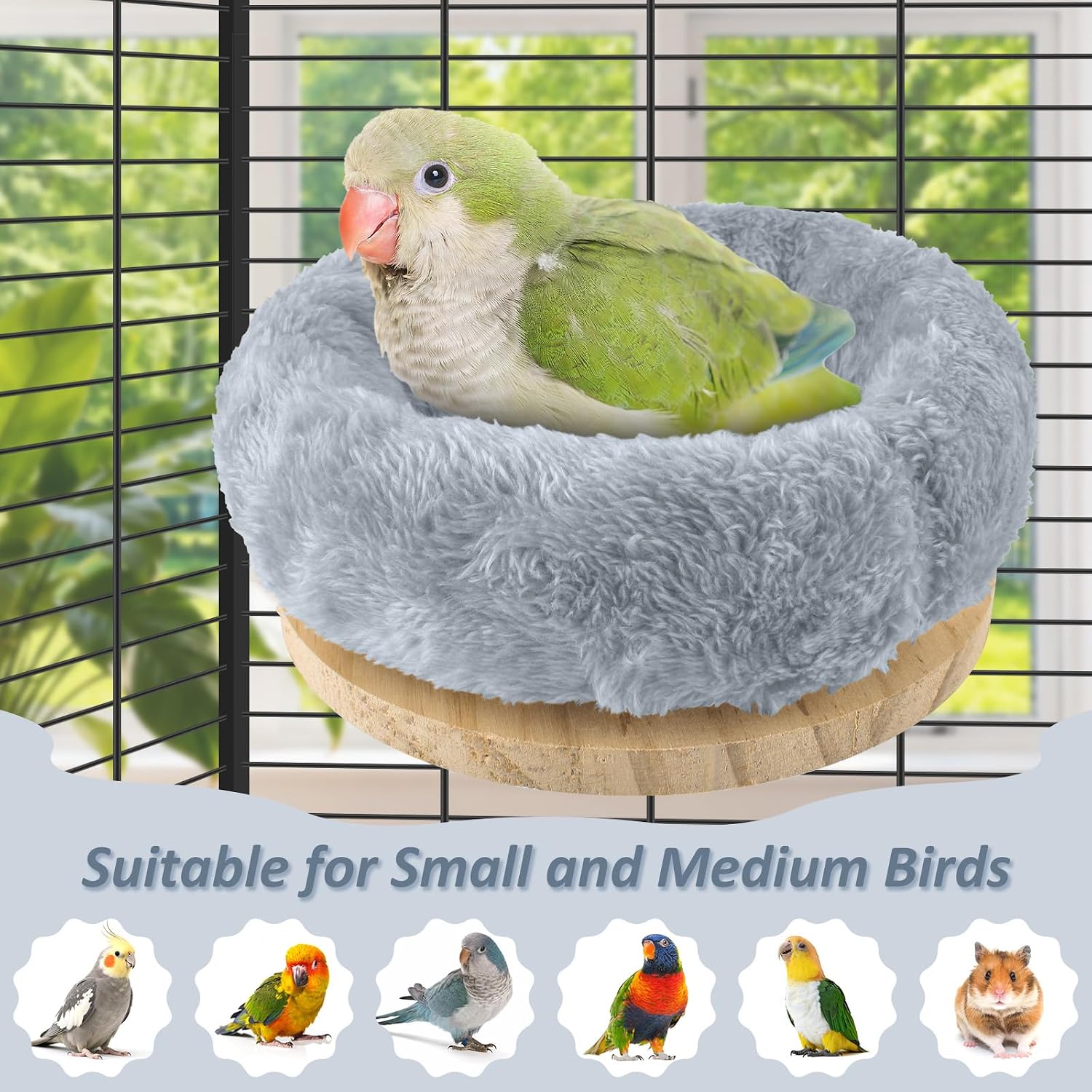 DBNESS Medium Bird Nest for Cage, Removable Plush Parrot Hammock Warm Resting Perch Platform for Budgies Cockatiel Conure Parakeet Hamster Washable Breeding Sleeping Lay Eggs Nesting (Grey, M) - Image 7