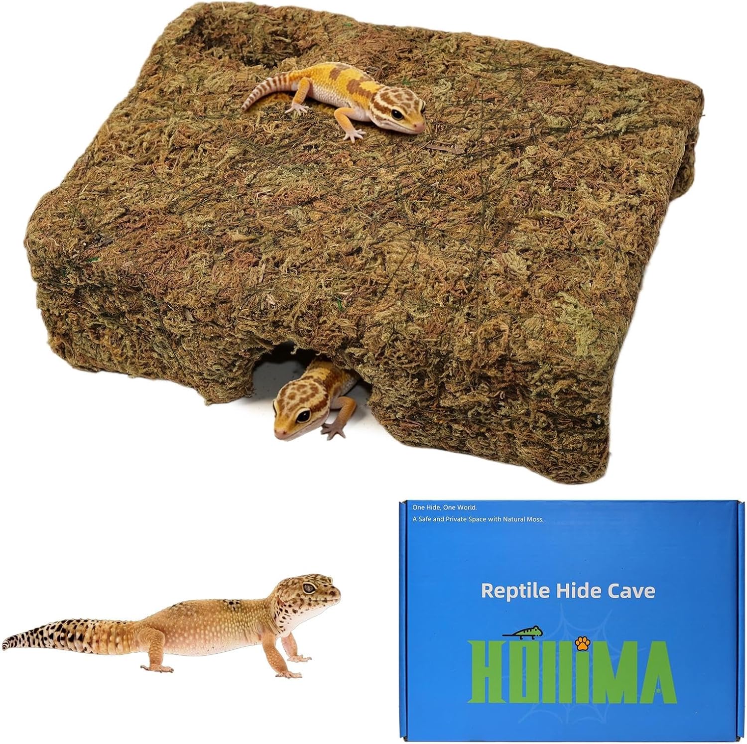 M Size Yellow Moss Cave Hide, Reptile Shelter for Gecko Snake | Moss-textured yellow finish, Supports shedding cycles, Handcrafted durability