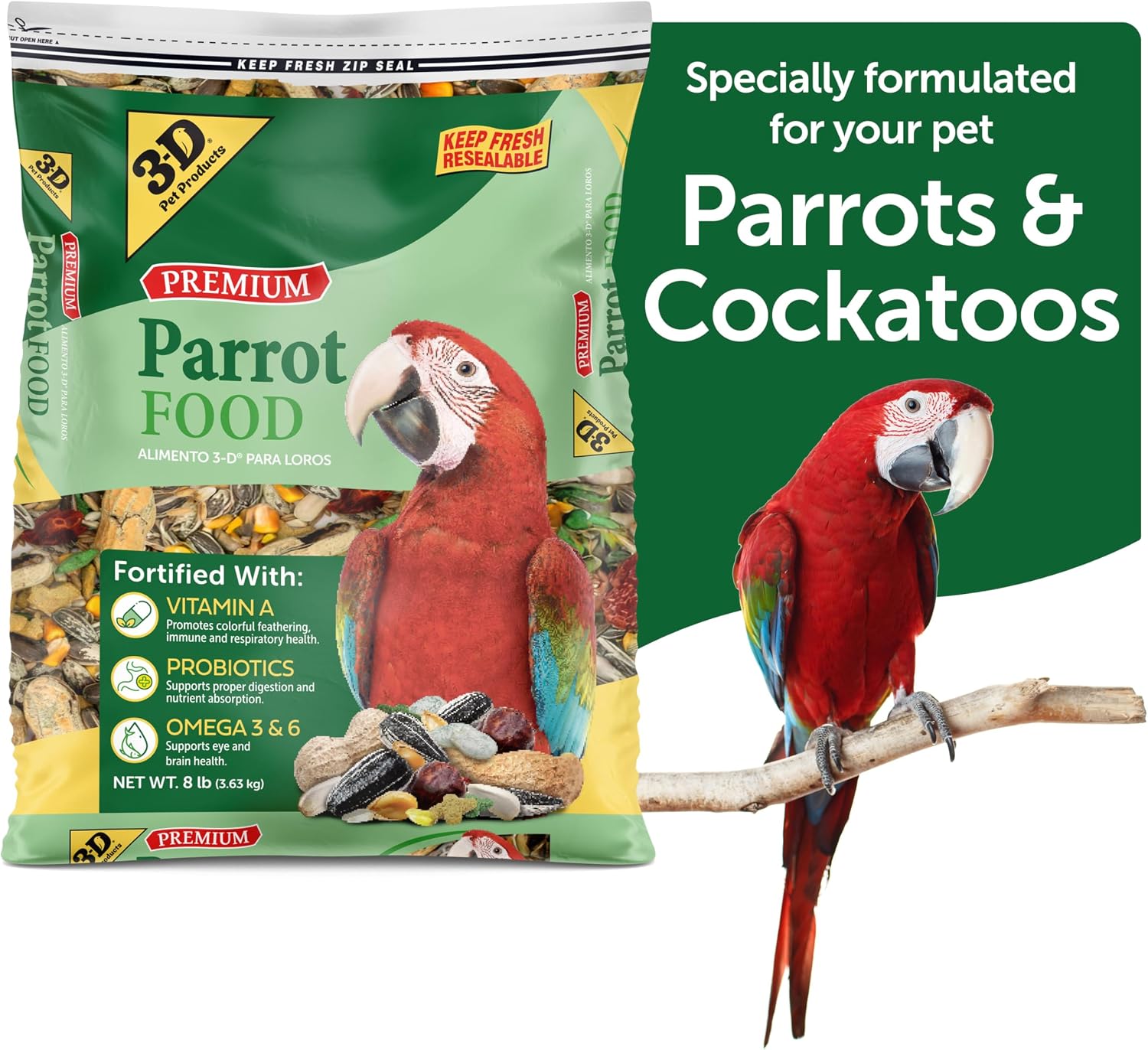 3-D Pet Products Premium Parrot Food, Seed Mix for Parrots, Cockatoos & Macaws, with Vitamins, Minerals & Probiotics, No Chemical Preservatives - Image 10