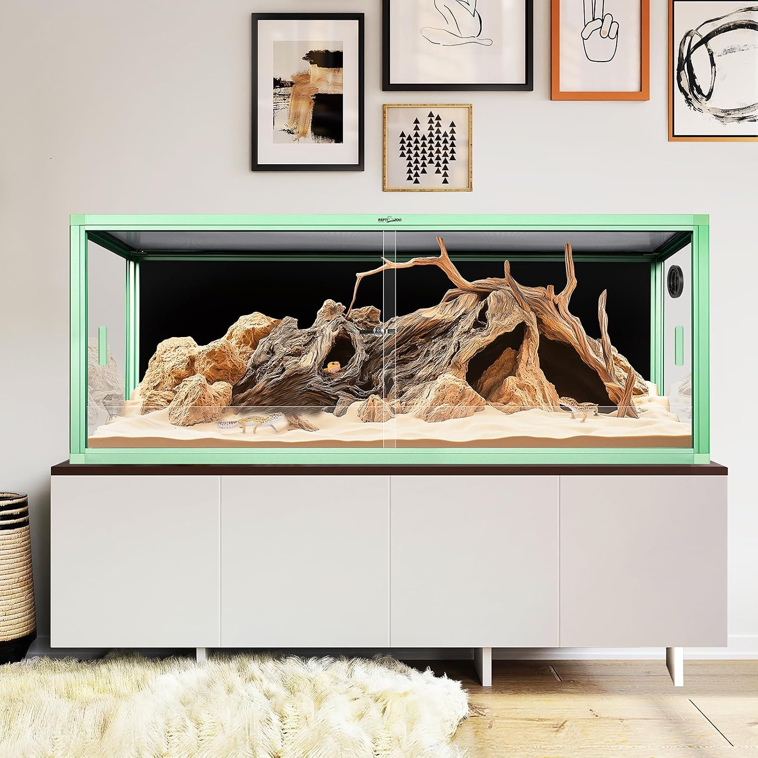 REPTI ZOO 68 Gallon Reptile Terrarium, 48" x 18" x 18" Light Weight Reptile Enclosure, Colored Reptiles Tank with Tempered Glass Door, Large Habitat for Bearded Dragon, Snake, Lizard, Gecko-Green - Image 7