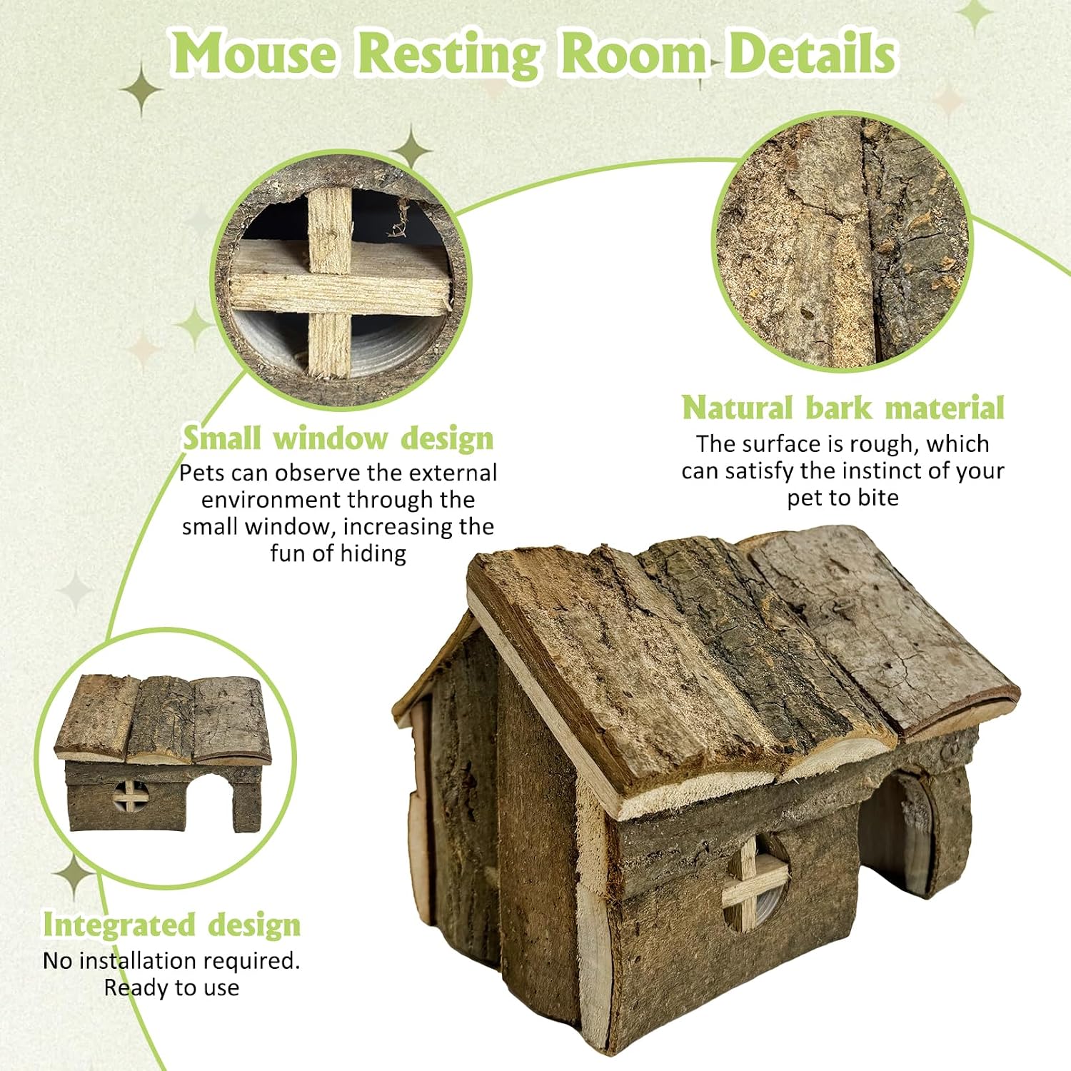 kathson Bark Wood Dwarf Hamster House with Small Window Mouse Natural Chewable Hideout Hut Mice Resting Room Hamster Cage Accessory for Dwarf Hamster Mice Young Syrian Hamsters and other Small Animals - Image 5