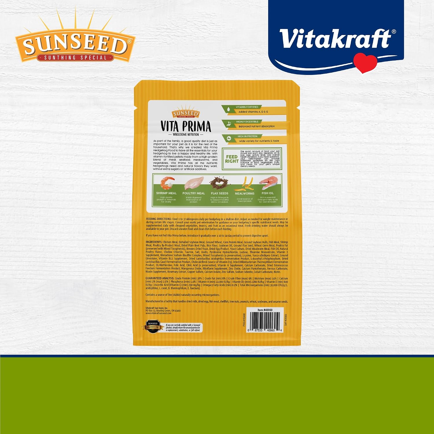 Sunseed Vita Prima Hedgehog Food - High-Protein Poultry, Seafood, and Mealworm Food Blend - Vitamin-Fortified for Happy and Healthy Hedgehogs - Image 7