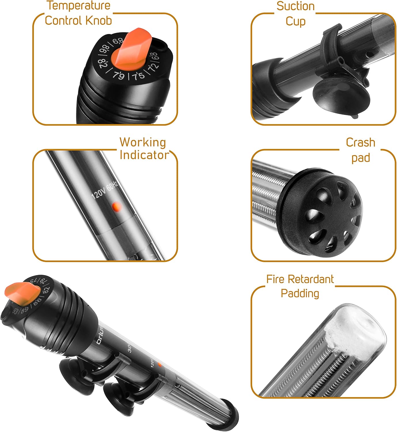 Orlushy Submersible Aquarium Heater, Adjustable Fish Tahk Heater with Free Thermometer Suitable for Marine Saltwater and Freshwater - Image 3