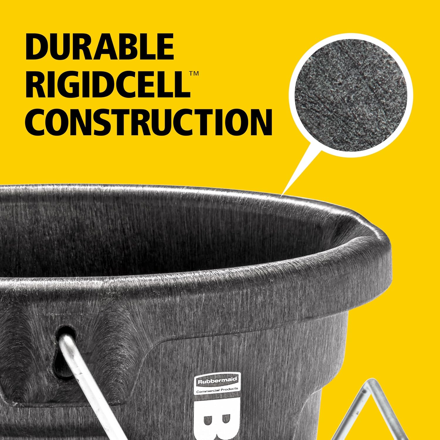 Rubbermaid Commercial Products Brute 2-Gallon 3-in-1 Flat-Back Feed Bucket with Hook-Hang-Carry Handle, RigidCell Strength, Pour Spout, USA Made for Horse & Livestock - Image 3