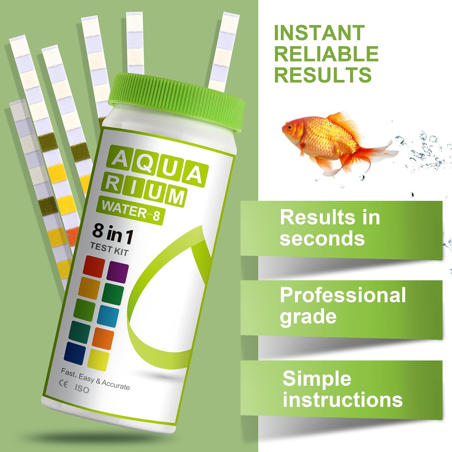 AAwipes Aquarium Ammonia Test Strips 8-in-1 |100 Strips | Quick & Accurate Water Testing for Freshwater & Saltwater Tanks -Test pH, Sodium Chloride, Alkalinity, Hardness, Chlorine etc. (K02-100) - Image 2