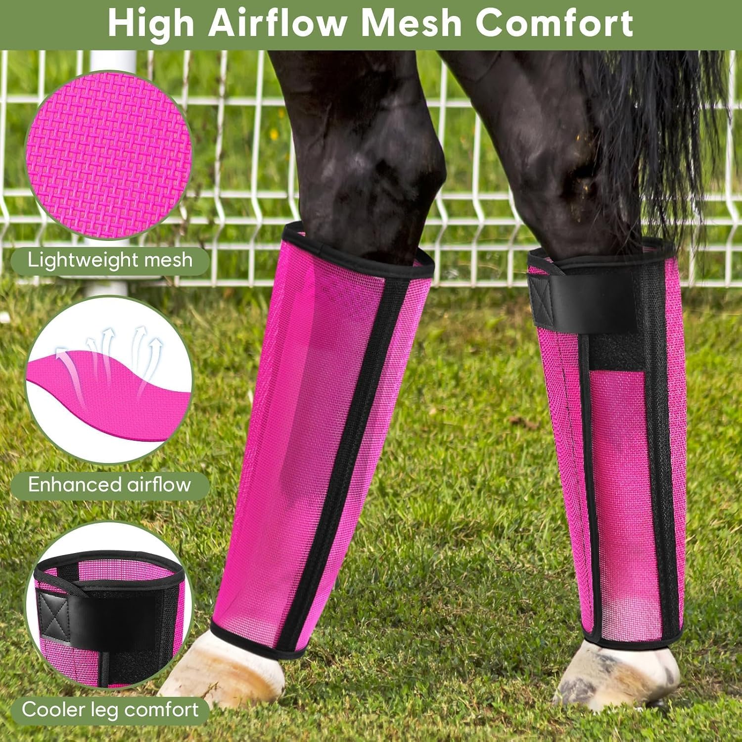 Fly Boots for Horses Set of 4, Horse Fly Boots with Reinforced Stitching, Extra-Wide Adjustable Hook & Loop Strap for Secure Fit, Breathable Mesh Fly Leg Wraps for Horse (4Pack, Pink) - Image 6
