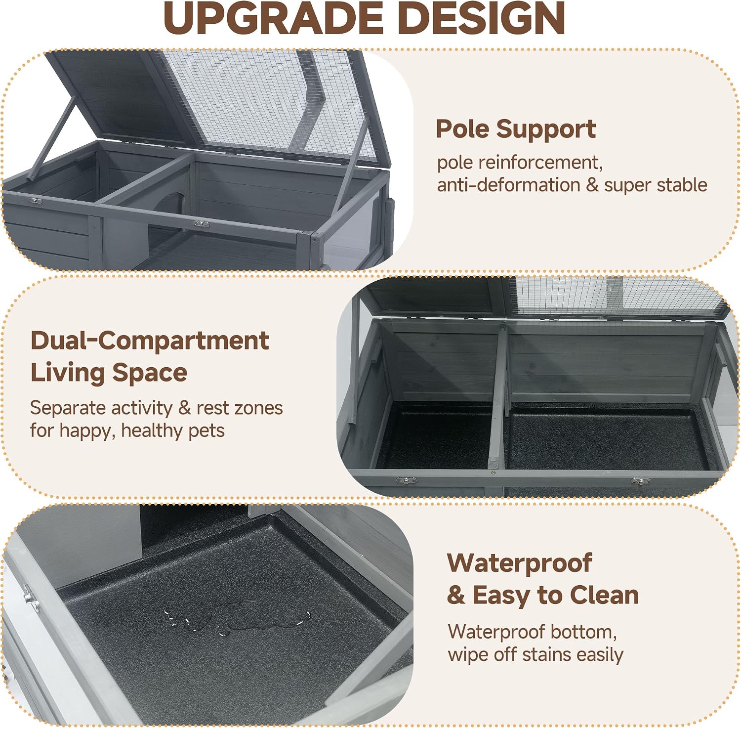 Large Tortoise Habitat Wooden Rolling Tortoise Cage House Reptile Terrarium Enclosure with Stand Leg Wheel Fixed Tray Openable Roof Lamp Holder for Gecko Lizard Snake Small Animal Cage Gray - Image 4