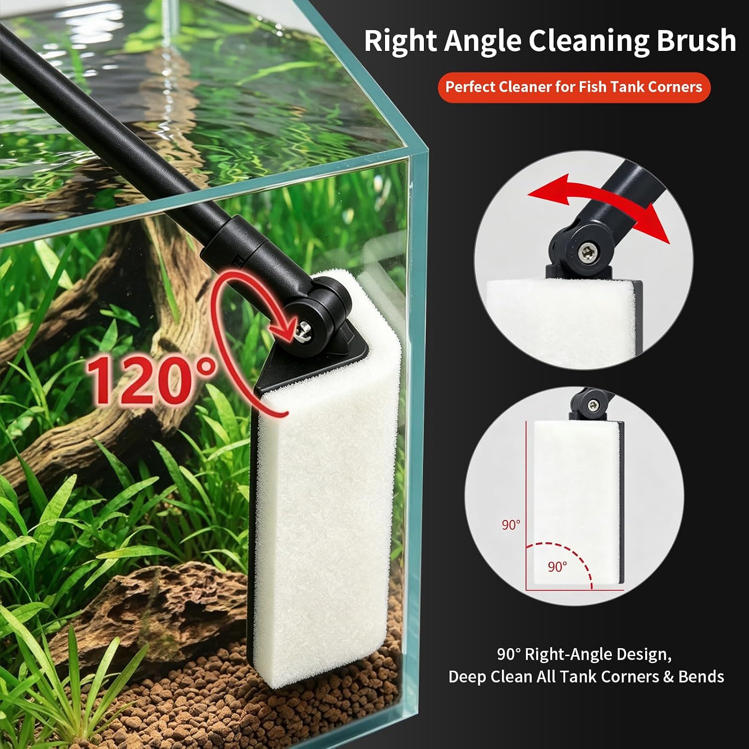 UPETTOOLS Aquarium Clean Tool 6 in 1 Fish Tank Cleaning Kit Algae Scraper Scrubber Pad Adjustable Long Handle Fish Tank Brush Cleaner Set - Image 3