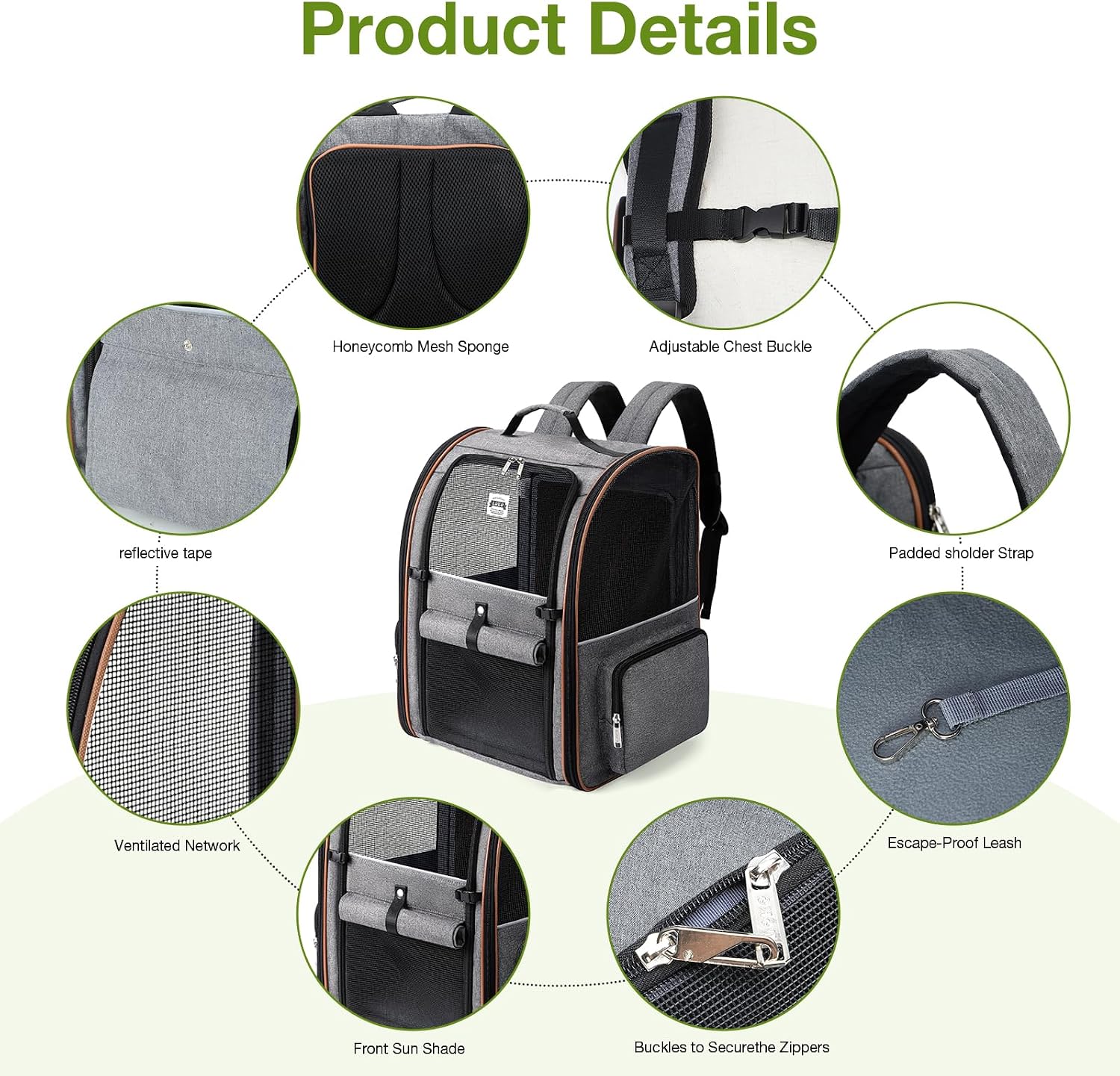 Cat Carrier Backpack, Expandable Pet Carrier with Sun Shade & Full Front Opening, Breathable Mesh Backpack for Small Dogs & Medium Cats Up to 18 Lbs, Foldable for Hiking, Camping (Grey) - Image 9