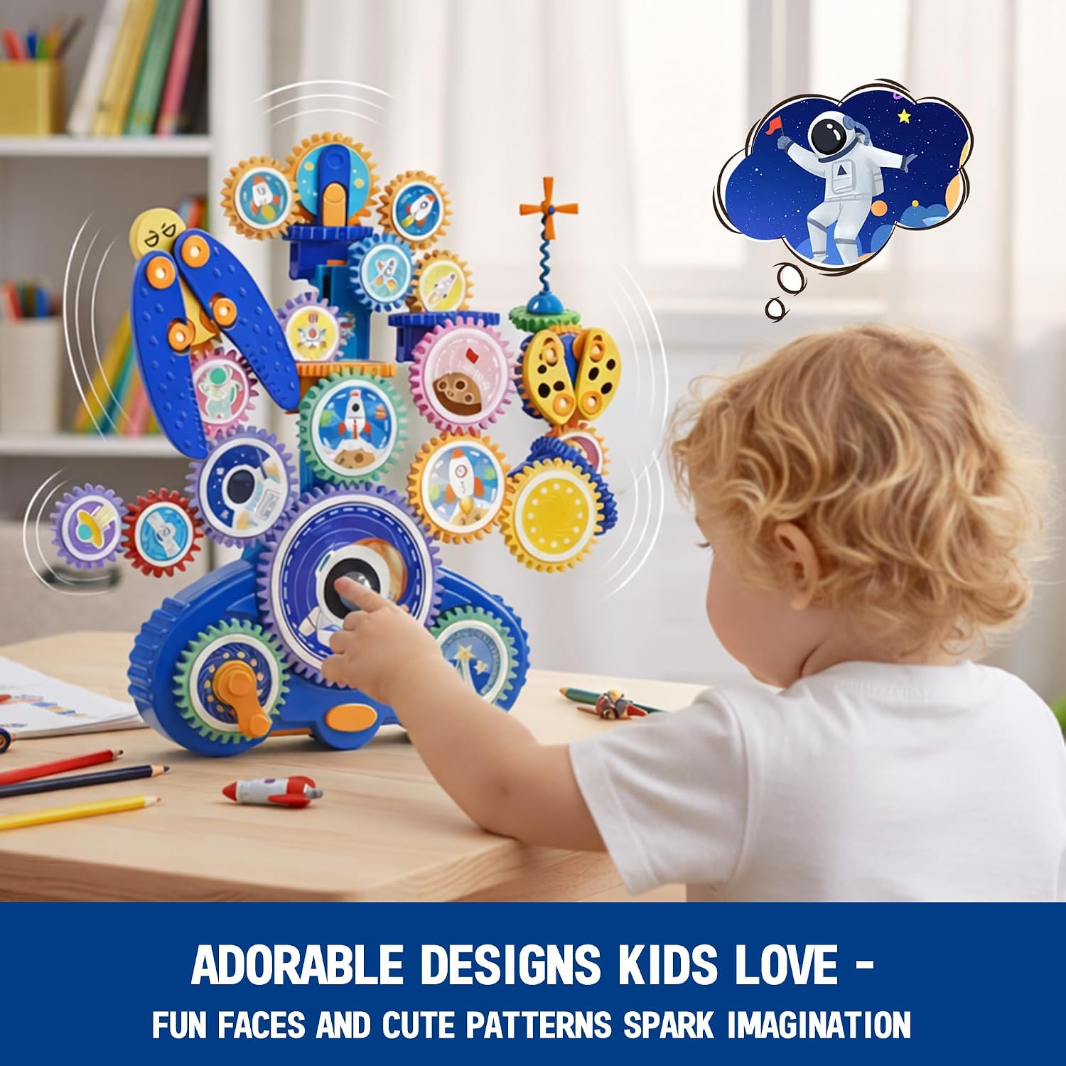 Motorized Spinning Gear Building Toys for Kids, Space Rocket STEM Construction Set, Educational Interlocking Building Blocks Puzzle | Gear Toys for Toddlers Ages 3-8 | Interlocking Building Blocks, Gear Construction Play, Fine Motor Skills, Educational Puzzle Toy for Kids Ages 3-8 - Image 6