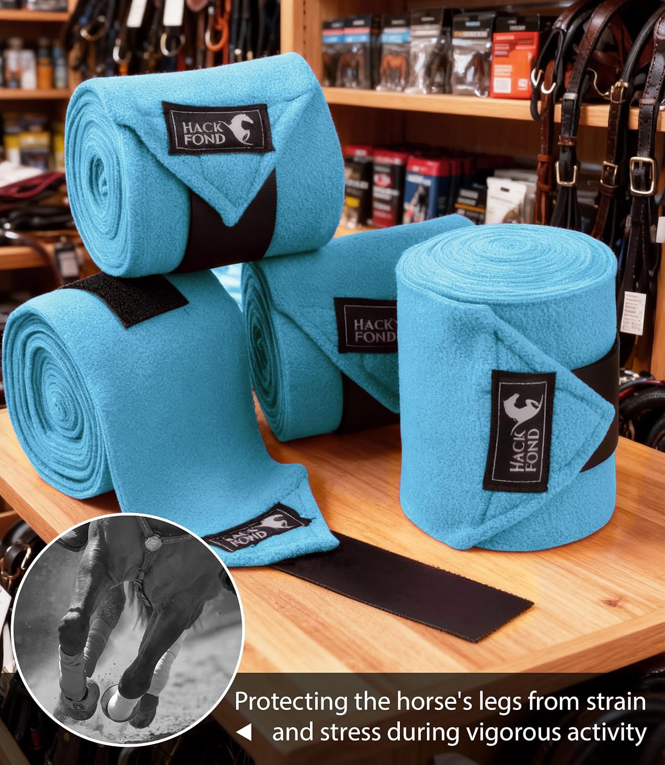 Fleece Horse Polo Leg Wraps Set of 4, 10' Horse Leg Bandages Stable Supplies Equestrian Boots Light Blue - Image 2