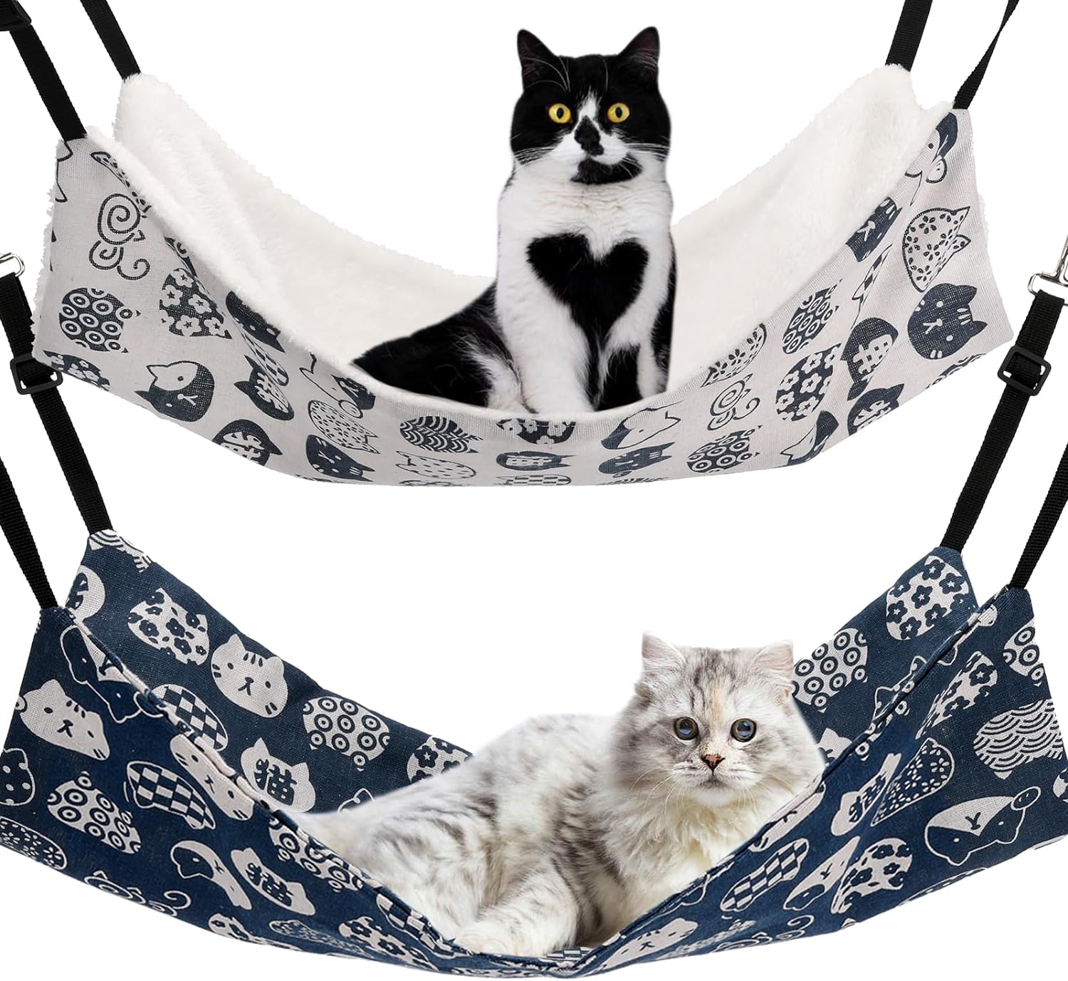 Admaison Cat Hammock for Cage Hanging Reversible 2Pack,Pet Hammock Bed Adjustable,Soft Sleeping Hammock for Cats,Ferret,Puppy,Rabbits,Small Animals (M, CAT)