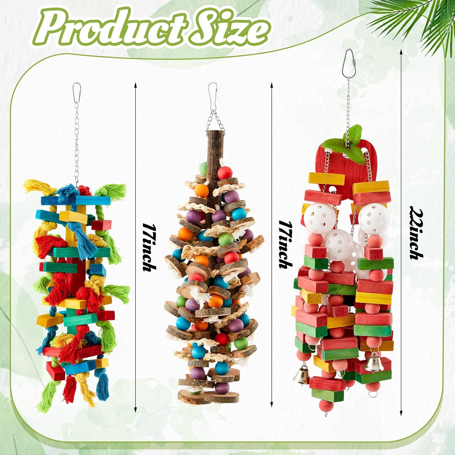 Seenelling 3 Pcs Extra Large Bird Parrot Toy Multicolored Natural Wooden Parrot Cage Chewing Toys for Large Medium Macaws Cockatoos African Grey Birds (Block and Ball) - Image 2