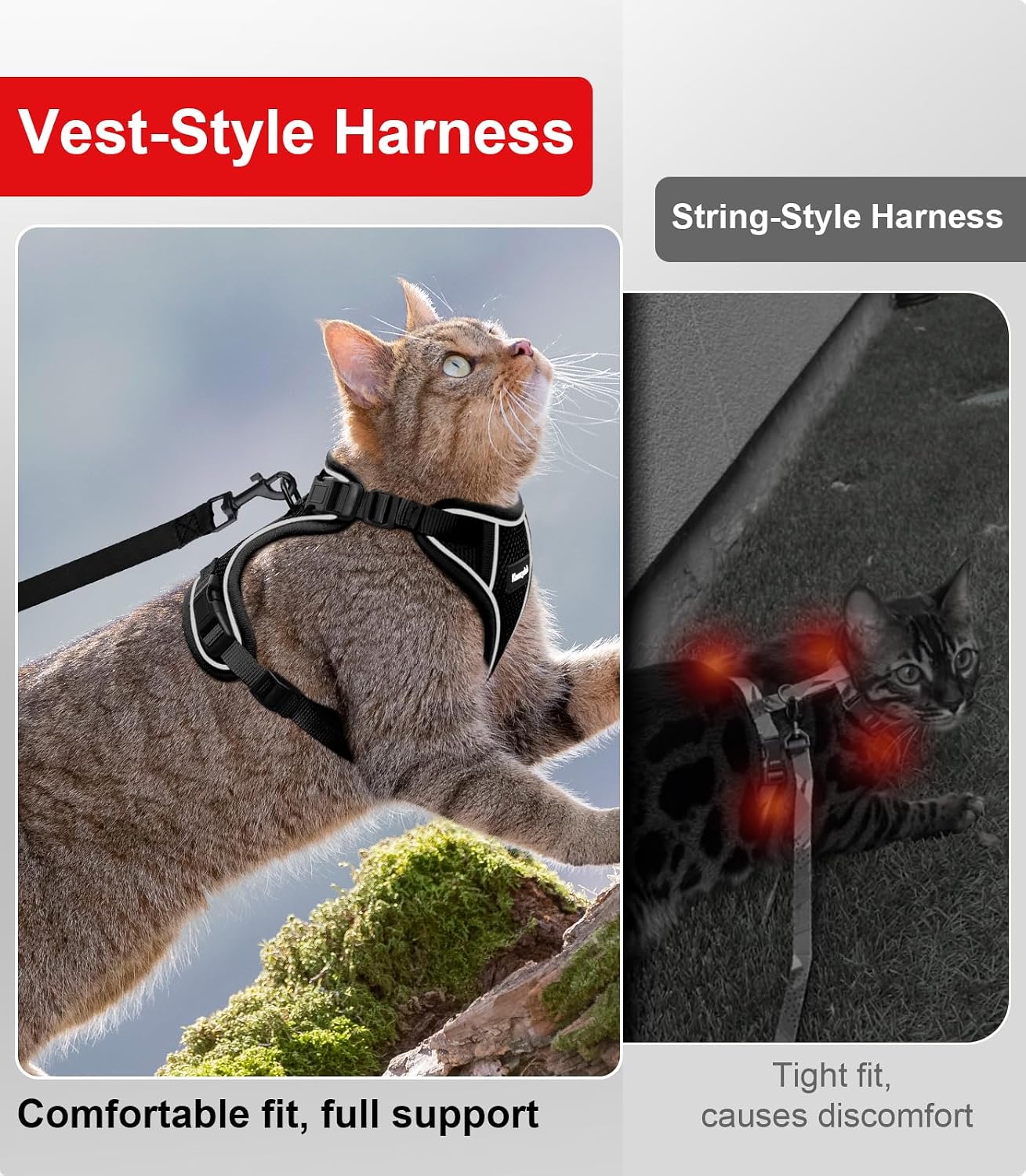 Cat Harness and Leash for Walking Escape Proof Soft Adjustable Cat Leash Breathable Comfortable Vest Easy to Wear Kitten Harness for Outdoor Travel (Black, S (7-12lb)) - Image 7