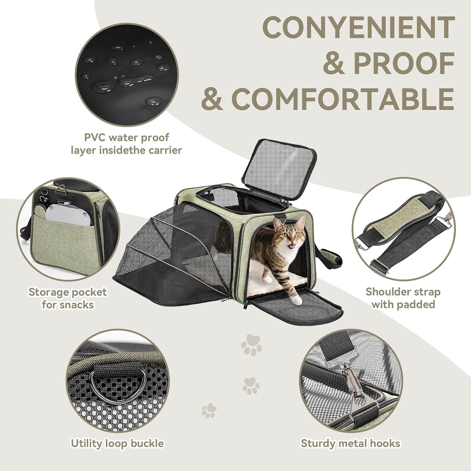 Petsfit Expandable Rabbit Carrier Small Cat Carrier Airline Approved, 16X10X9 Inches Soft-Sided Portable Small Animal Travel Bag for Kitten/Puppy/Bunny/Guinea Pig - Image 7