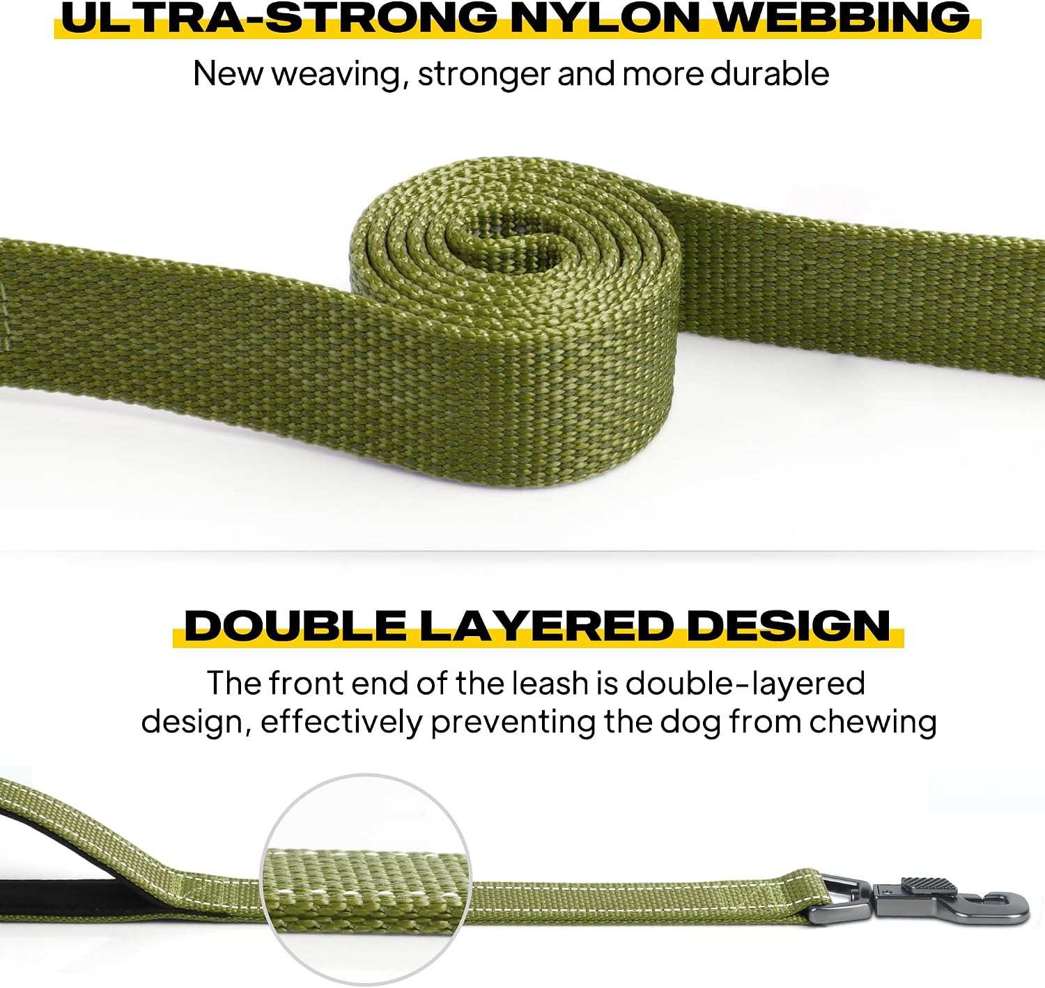 Fida 4 FT Heavy Duty Dog Leash with 2 Comfortable Padded Handles, Traffic Handle & Advanced Easy Snap Hook, Reflective Walking Lead for Large, Medium & Small Breed Dogs, Green - Image 3