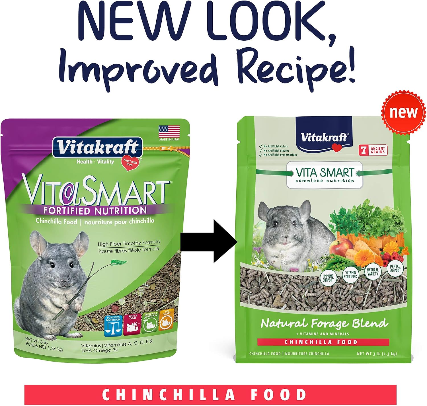 Vitakraft Vita Smart Chinchilla Food - 3 lb Resealable Bag - High-Fiber Timothy Hay First Ingredient with Vitamins Minerals Probiotics - Foraging Mix for Digestive, Dental and Immune Support - Image 3