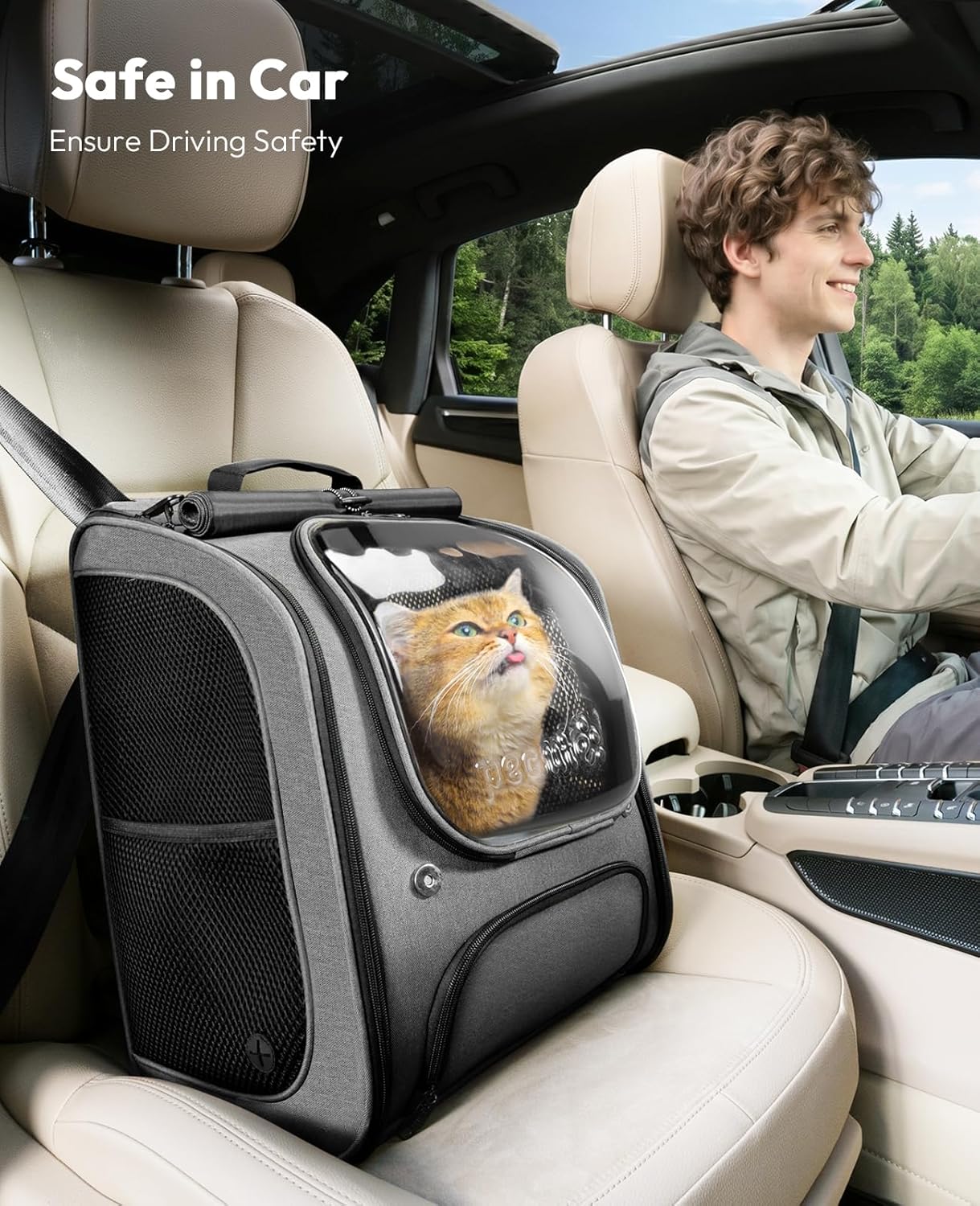 Pecute Cat Backpack Carrier,Large Space Dog Backpack,Ergonomic,Gray | Sunshade Curtain,Transparent Window,Safety Rope,Sturdy,Large Mesh on Both Sides for Breathability,Suitable for Outdoor,Vet - Image 8