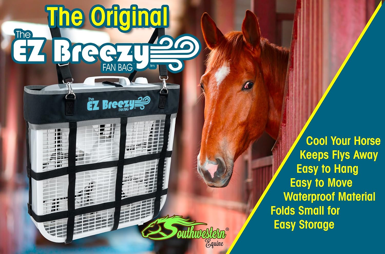 Southwestern Equine EZ Breezy Box Fan Holder, Horse Stall Classic Fan Bag, Stable Supplies, Horse Fan (2 Pack Black) - Image 2
