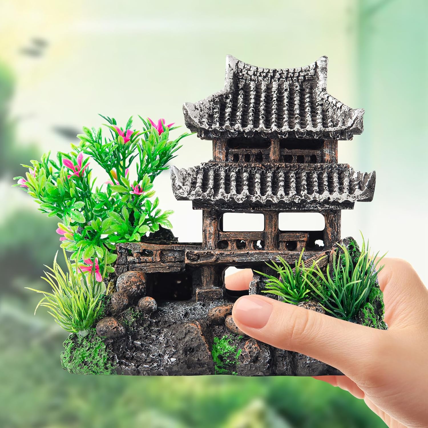CousDUoBe 9Pcs Resin Castle Decorations Set,Realistic Fish Tank Castle with Eco-Friendly Design,Fish Tank Decorations Aquarium Accessories - Image 7