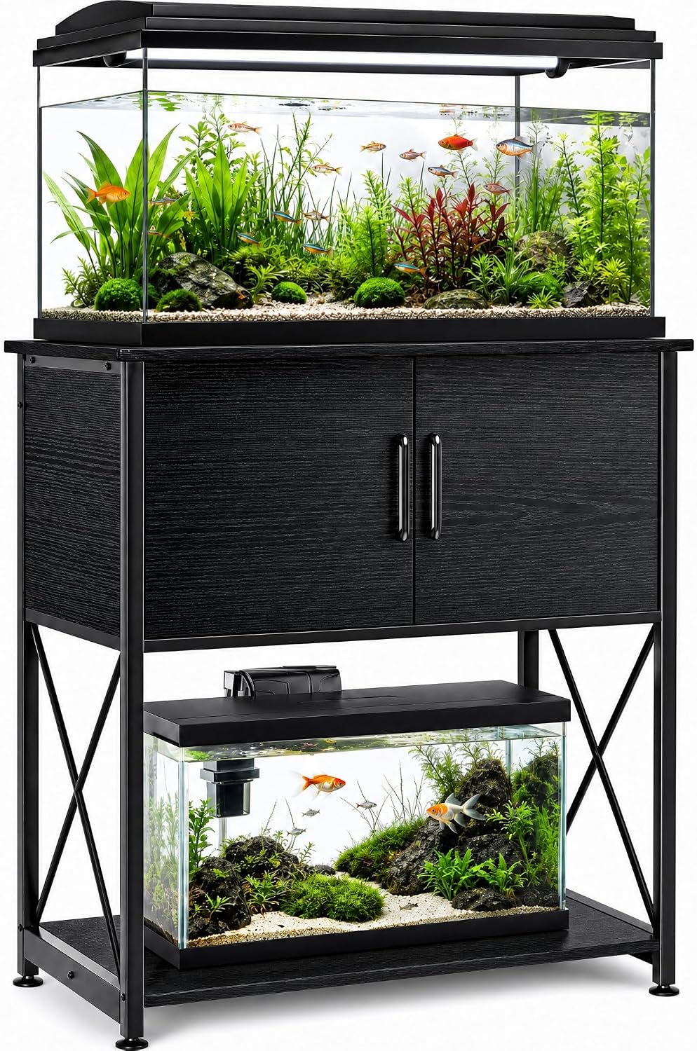 Herture 20-29 Gallon Aquarium Stand Metal Frame Fish Tank Stand with Cabinet Storage, for 20 Gallon Long Aquarium,30.7" L*16.5" W Tabletop,330LBS Capacity Black PG01YGB