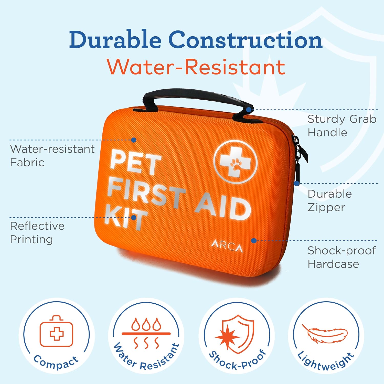 ARCA PET Cat & Dog First Aid Kit for Car - Pet Emergency Kit for Home Office Travel – Dog Camping Essentials with Digital Thermometer, Muzzle & Mini First Aid Pouch - Image 3