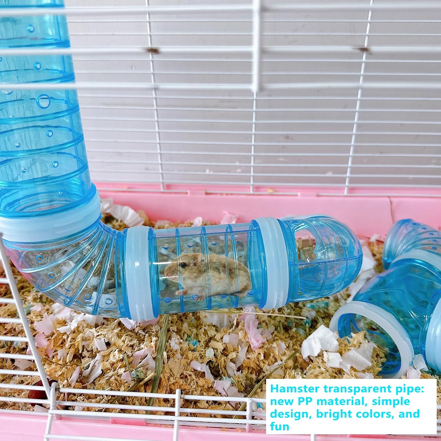 8PCS Hamster Tunnel Tube DIY Assorted Toy Transparent Adventure Pipe Playground Excercise Set for Mouse Syrian Hamster Gerbil Rat (Blue) - Image 6