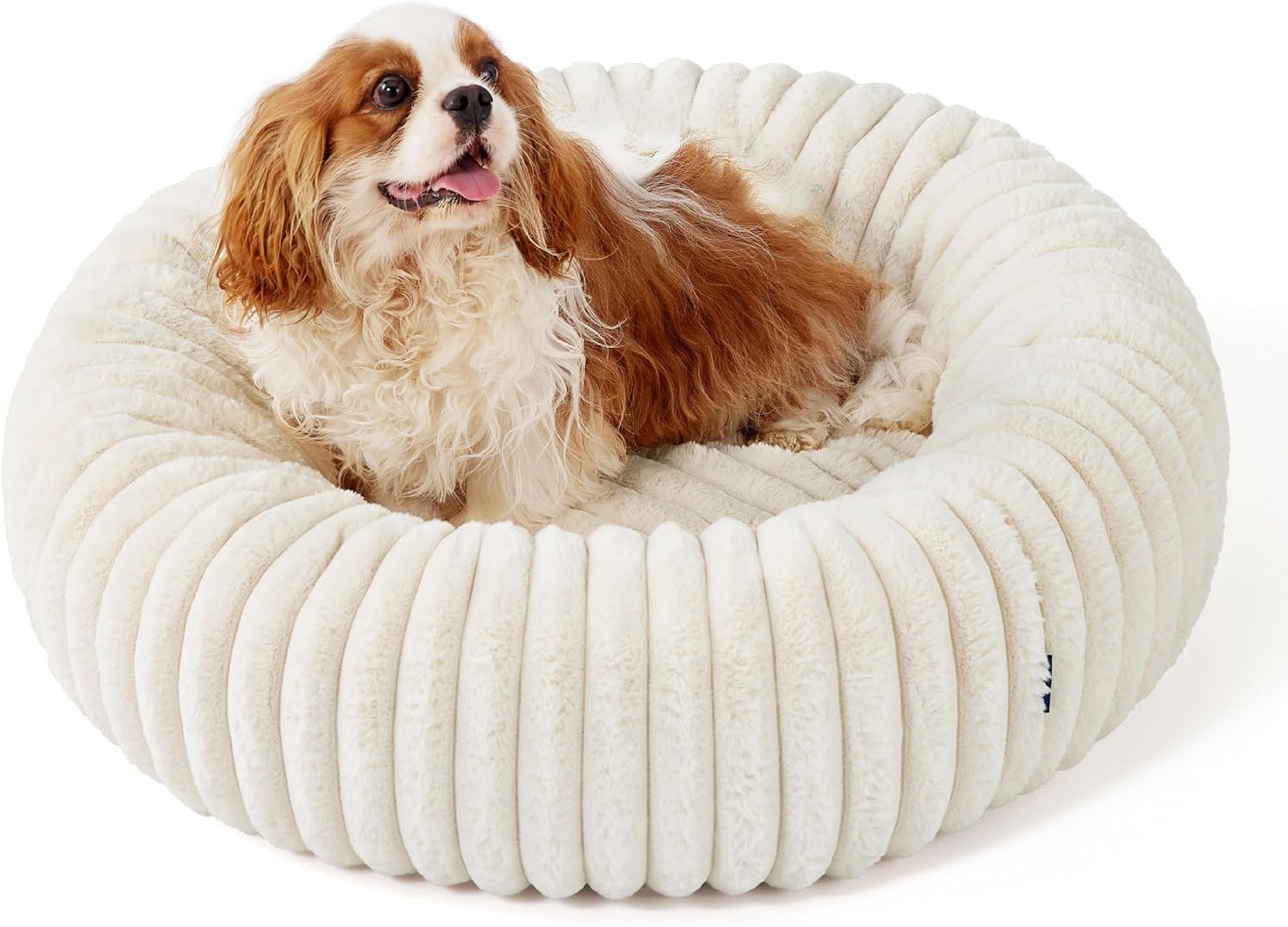 Bedsure ComfyFleece™ Donut Medium Dog Bed - Washable Faux Fur with Corduroy Fleece & Anti Slip Bottom, Round Pet Bed with Removable Cover, Cream, 30x30x8 inches - Image 7