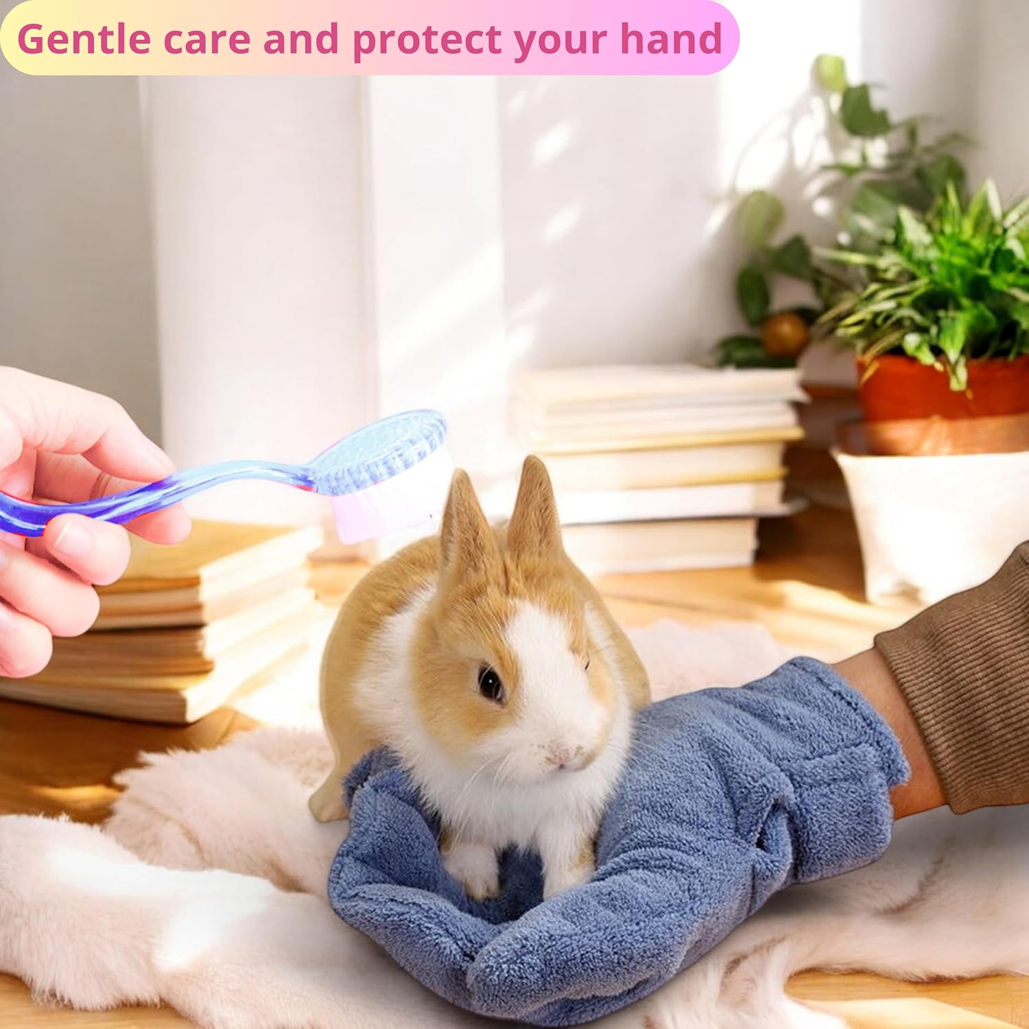 Hamster Calming Bite Proof Glove and Grooming Brush set, Brush for Hamster Cage, Hamsters Gloves, Calming Glove and Brush for Ferret Hedgehog Chinchilla Guinea Pig, Hamsters Care Kit (Dark Blue) - Image 5