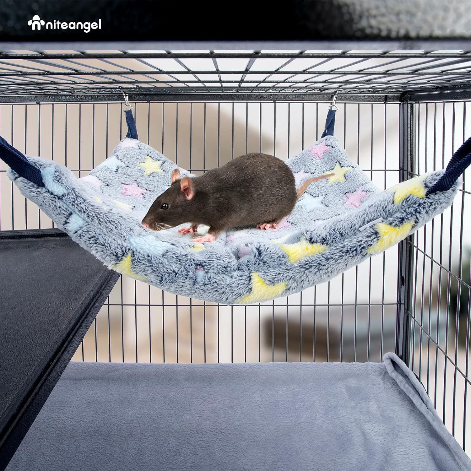 Niteangel Hanging Hammock Nap Sack Swing Bag Pet Sleeper for Ferret Rat Sugar Glider and Other Small Animals (Cream, Star) - Image 5