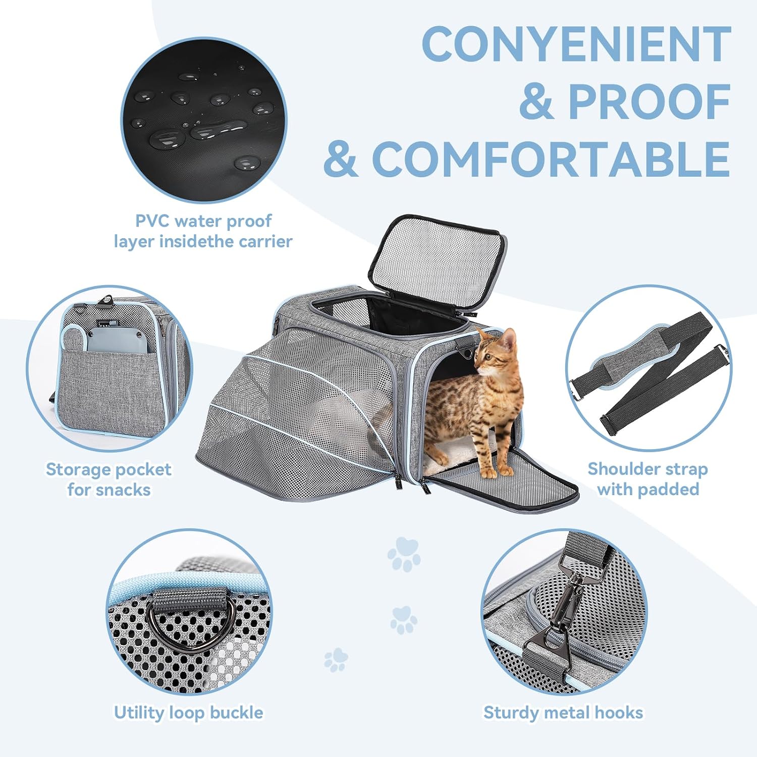 Petsfit Expandable Small Cat Carriers Dog Carrier, Airline Approved Soft-Sided Portable Washable Pet Travel Carrier with Two Extension Up to 9LB - Image 6