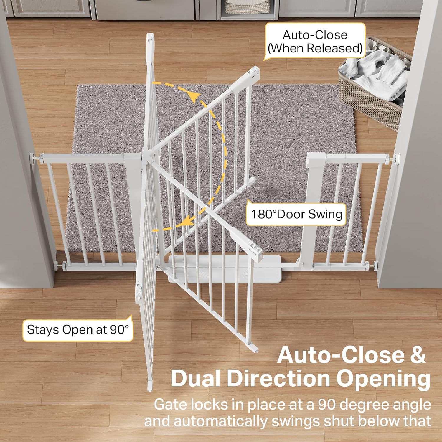 Cumbor 29.7–51.5" Extra Wide Baby Gate for Stairs, Pressure-Mounted Dog Gates for Doorways & Hallways, Auto-Close Walk-Through, No-Trip Design, Child Proof Safety, Dog/Pet Gate for Indoor Use, White - Image 5