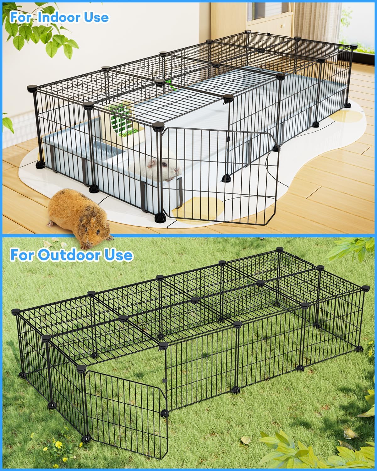 BUCATSTATE Guinea Pig Cages for 2, 20 Panels Guinea Pigs Playpen with Waterproof Mat, Metal Rabbit Cage Indoor for Hedgehogs, Quail, Chickens (56" L x 24" W x 12" H) - Image 6