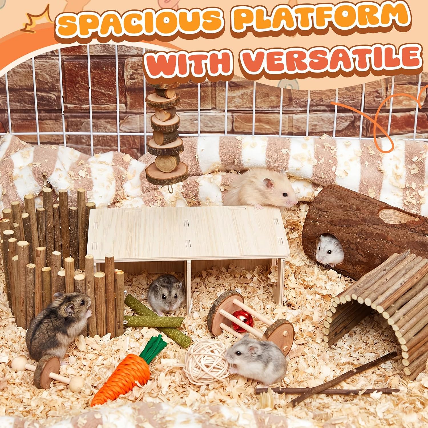 19 Pcs Hamster Cage Accessories Hamster Chew Toys Set, Maze Wood House Natural WoodenTunnel Tube Toy Set for Rat Mice Small Animals Habitat (Maze Tunnel) - Image 4