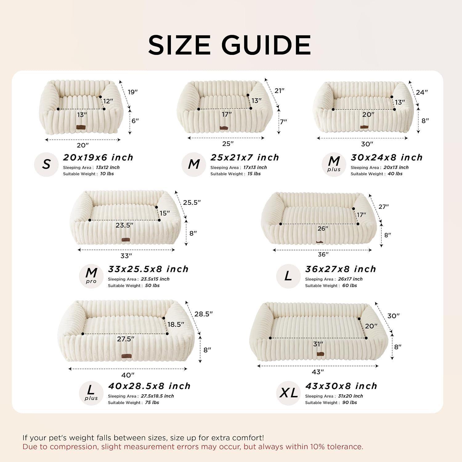 Bedsure ComfyFleece™ Cute Dog Bed for Small Medium Dogs Washable,25in Cream | Furry Puppy Beds,Square Rectangle Orthopedic Corduroy Aesthetic Pet Beds,Removable Zipper Cover,Non-Slip Bottom,Up to 15 Lbs - Image 6