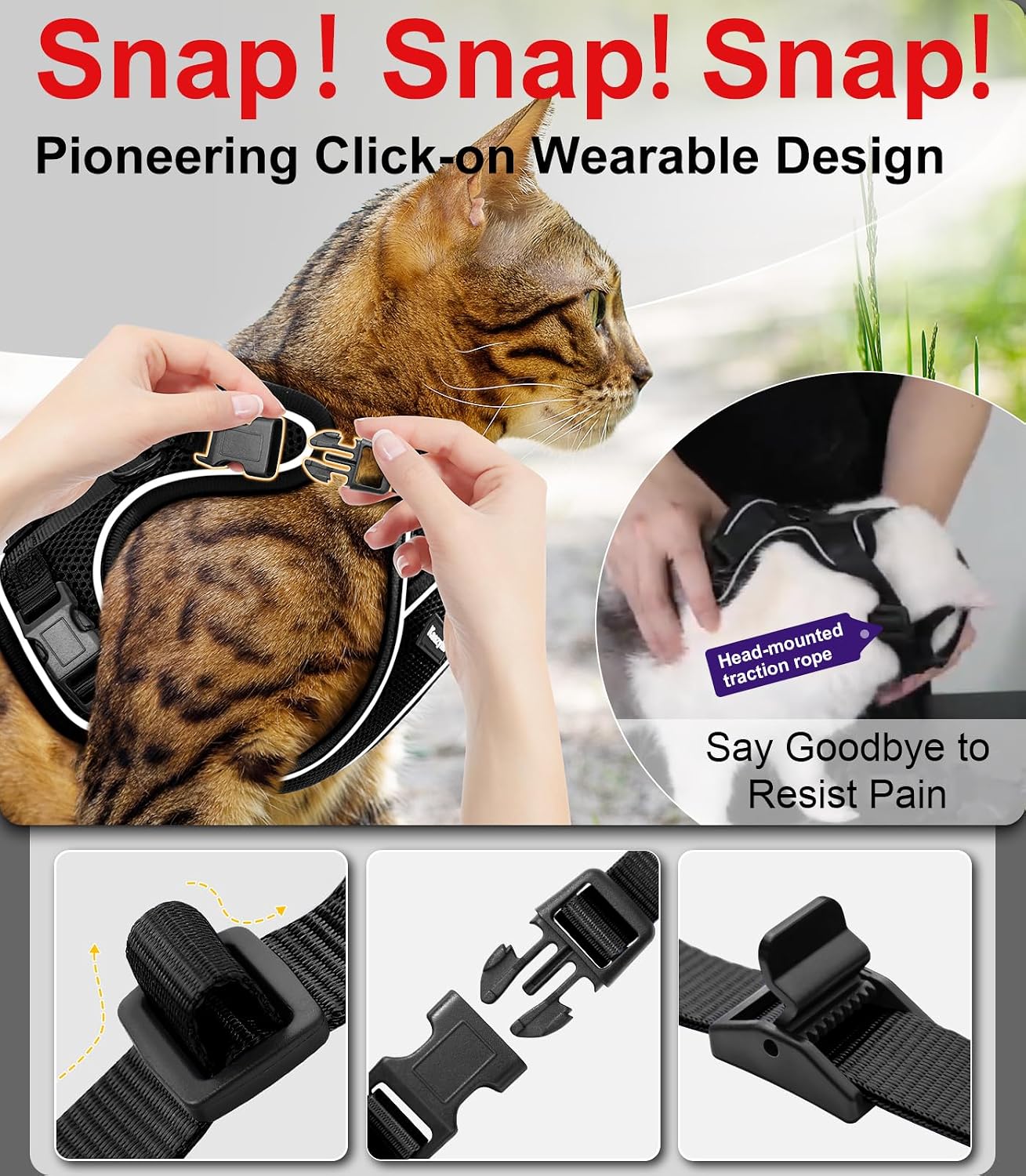 Cat Harness and Leash for Walking Escape Proof Soft Adjustable Cat Leash Breathable Comfortable Vest Easy to Wear Kitten Harness for Outdoor Travel (Black, S (7-12lb)) - Image 4