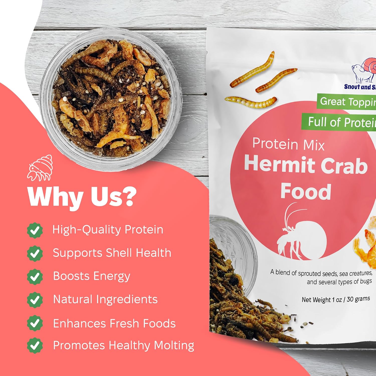 Protein Mix Hermit Crab Food – Insects, Krill & Sprouted Grains – Great as Topper – 56g – Snout and Shell - Image 6