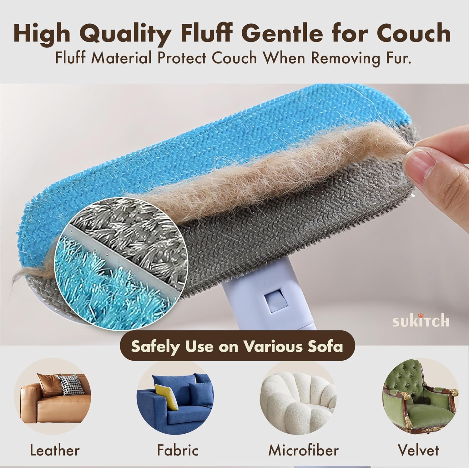 Pet Hair Remover for Couch and Furniture, 17.3-Inch Reusable Washable Lint Cleaner for Dog and Cat Hair, Long Handle for Bedding, Sofa and Fabric Surfaces - Image 4