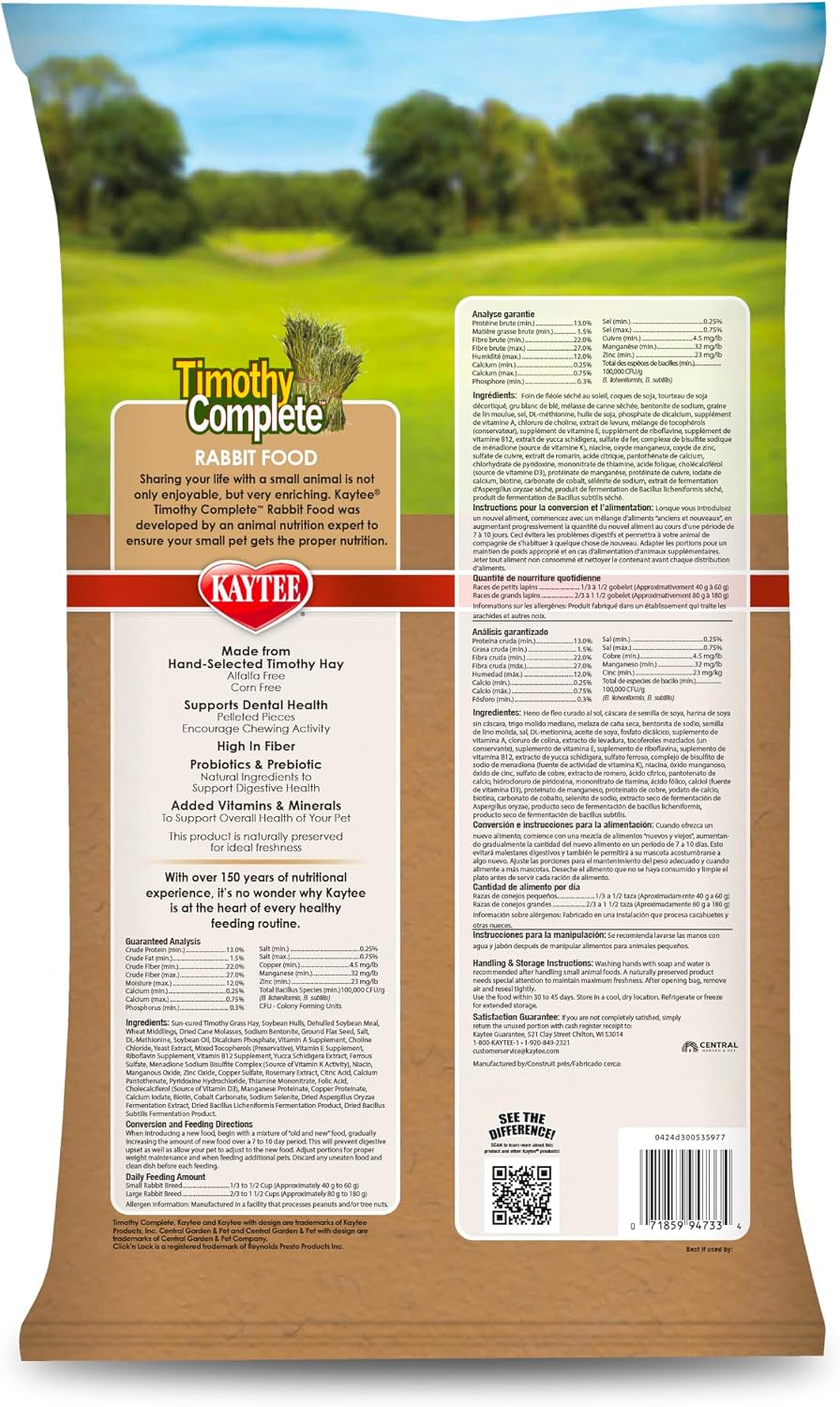Kaytee Timothy Complete Rabbit Food, Made with Timothy Hay, High in Fiber, Supports Dental Health and Digestion, 9.5 pounds - Image 10