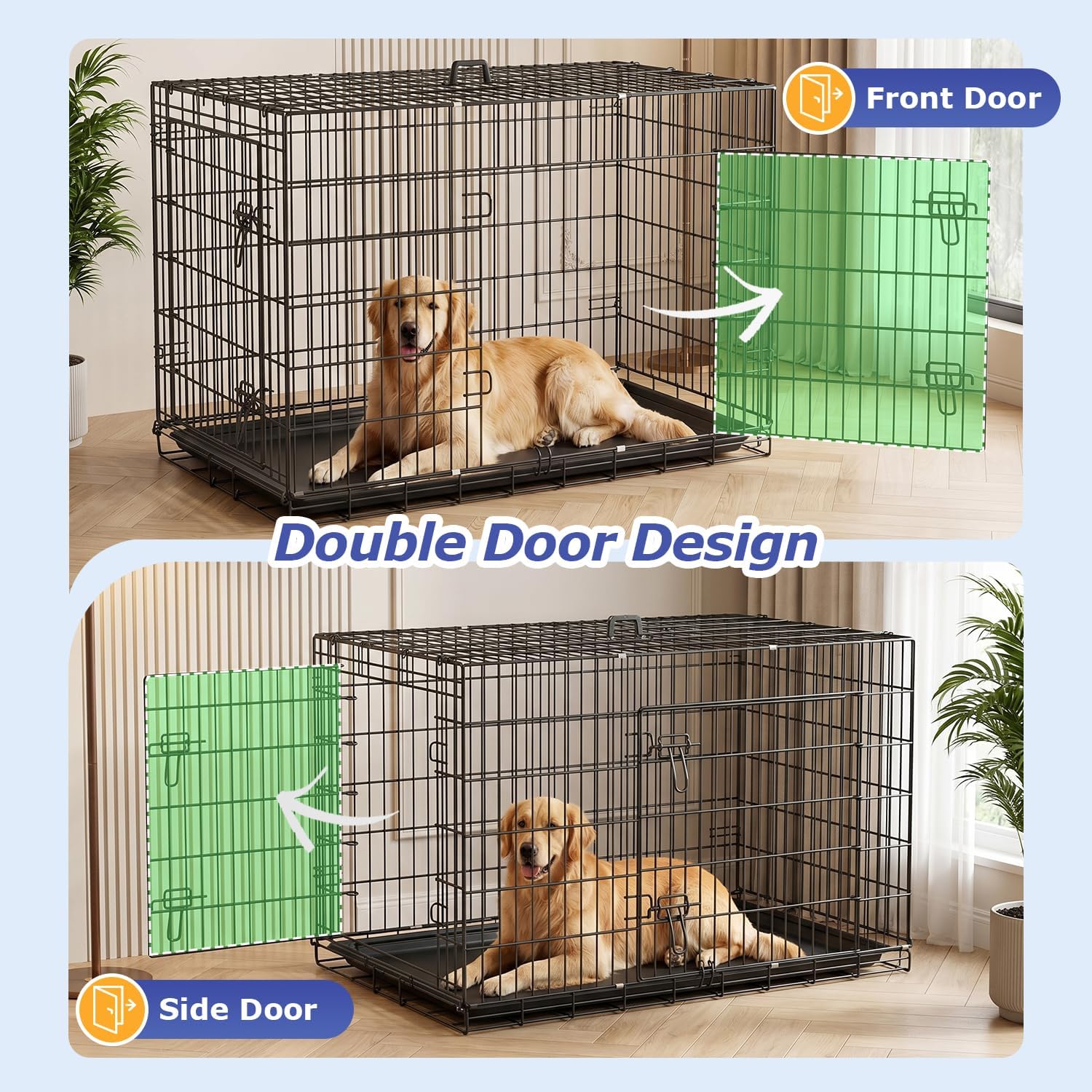 FDW Extra Large Dog Crate Dog Kennel Cage with Double Door,48 inch Folding Metal Wire Dog Cage with Removable Tray&Divider Panel,Pet Crate for Large Dogs,Black - Image 4