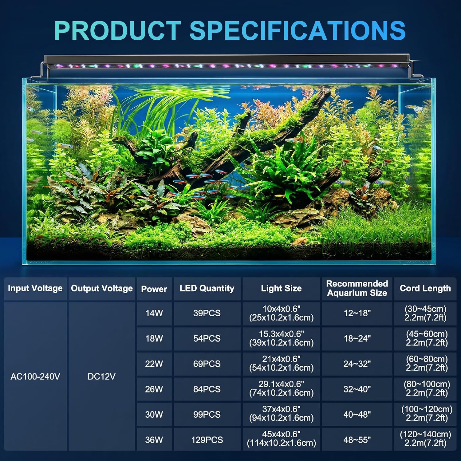 AQQA LED Aquarium Light for Plants, 24/7 Mode Full Spectrum Fish Tank Light with 3 Light Modes, Adjustable Timer/Brightness, Memory Function, Extendable Brackets for Freshwater for 12-18 Inch Tank 14W - Image 6