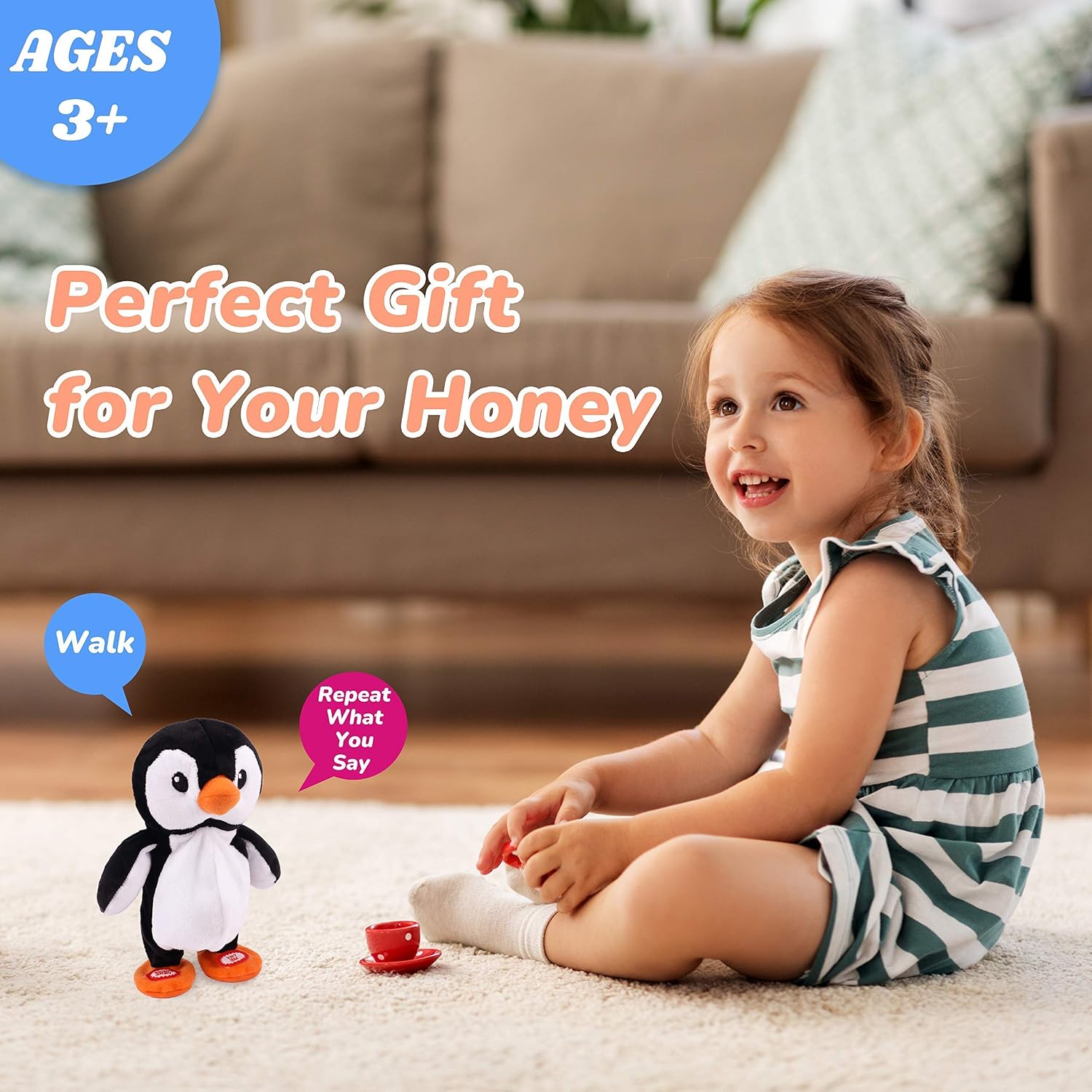 Hopearl Talking Singing Penguin Repeats What You Say Walking Electric Interactive Animated Toy Speaking Plush Buddy Gifts for Toddlers, 7.5'' - Image 7