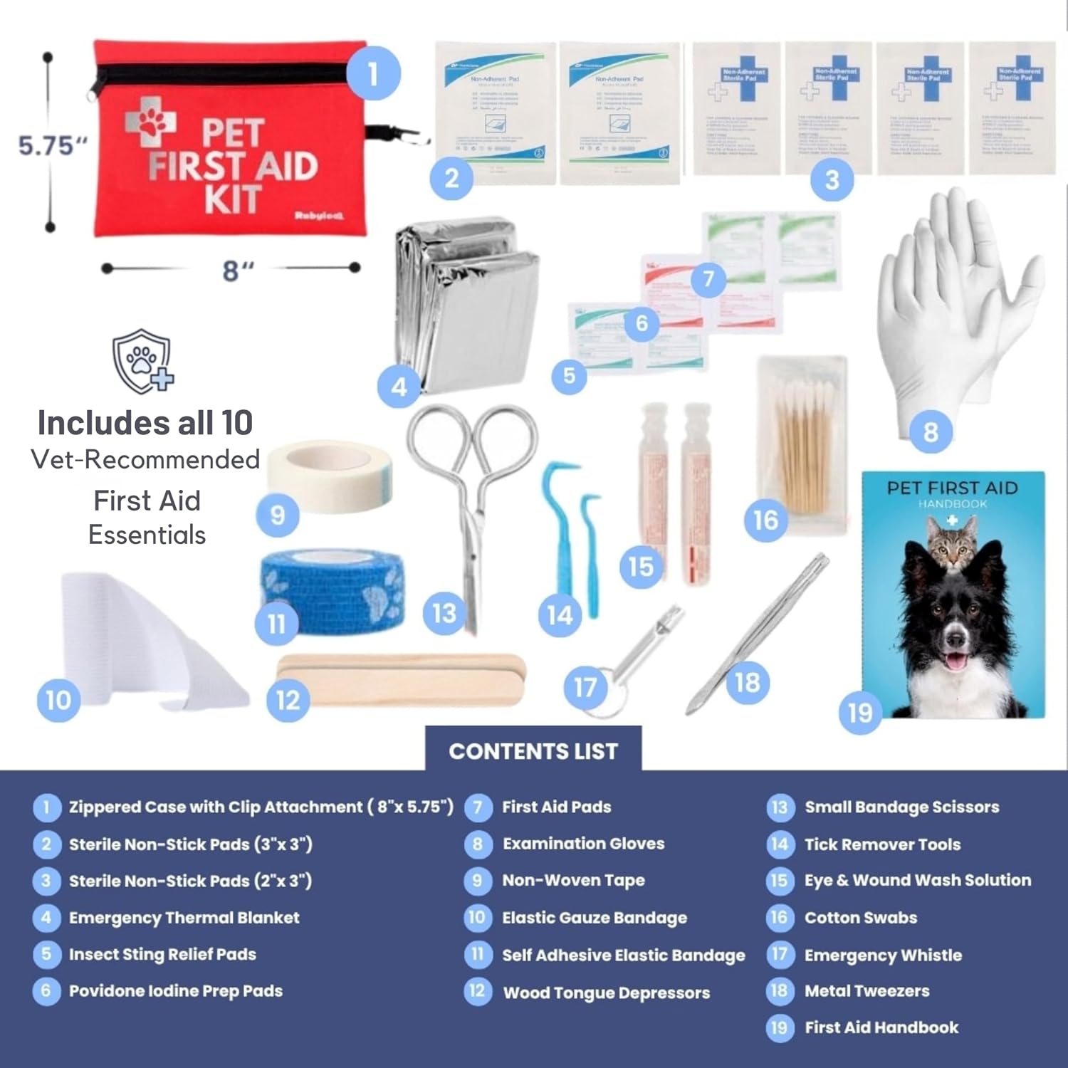 Dog First Aid Kit - Vet Approved Emergency Supplies - Pet First Aid Kit Guide, Tick Remover, Thermal Blanket & More - Compact Dog Gear for Hiking, Camping & Backpacking (Travel Pack) - Image 4