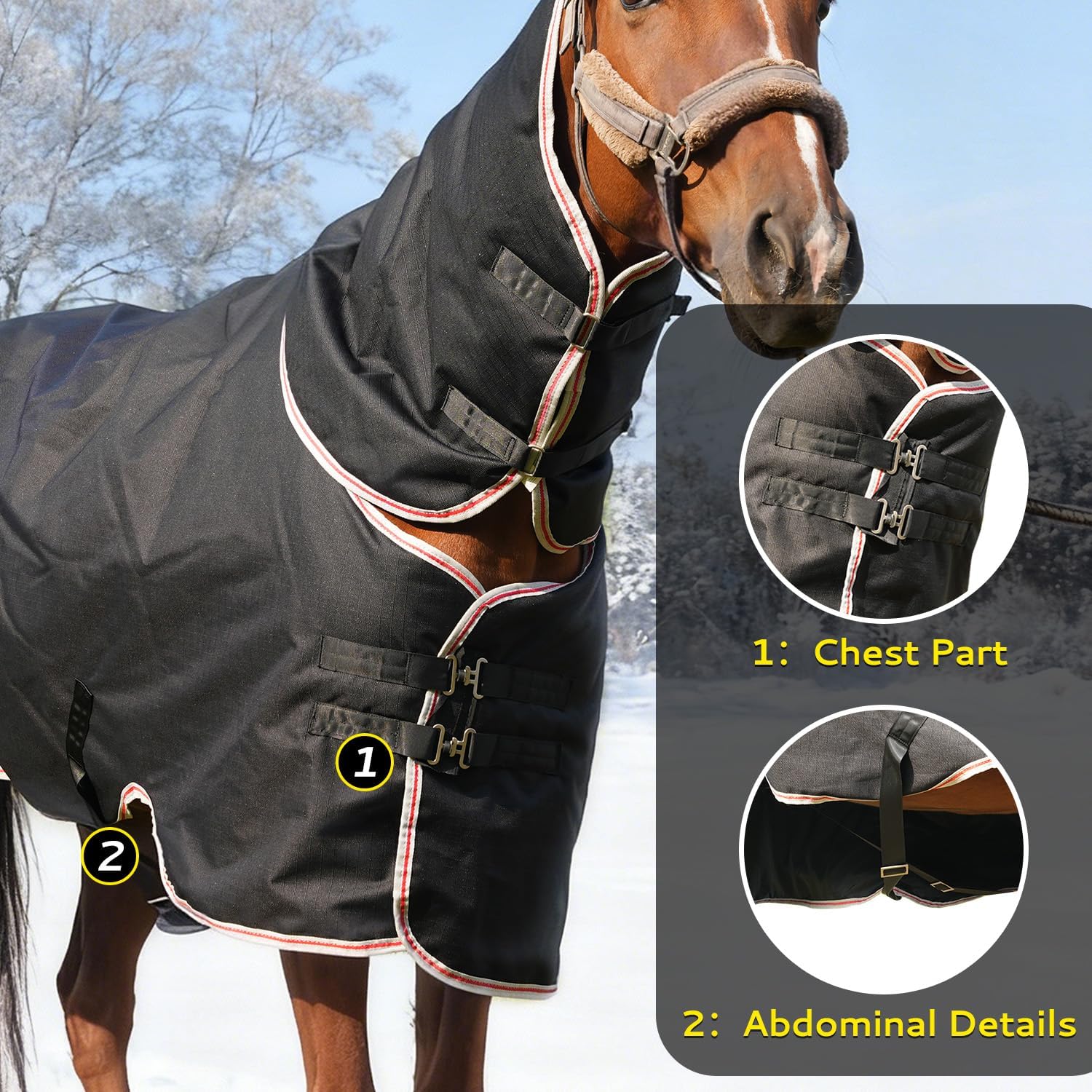 Equoray Horse Rug Fly Sheet Waterproof Rainproof Mosquito Repellent Breathable Turnout Blanket for Horses All Season Use - Multiple Sizes, Black - Image 2