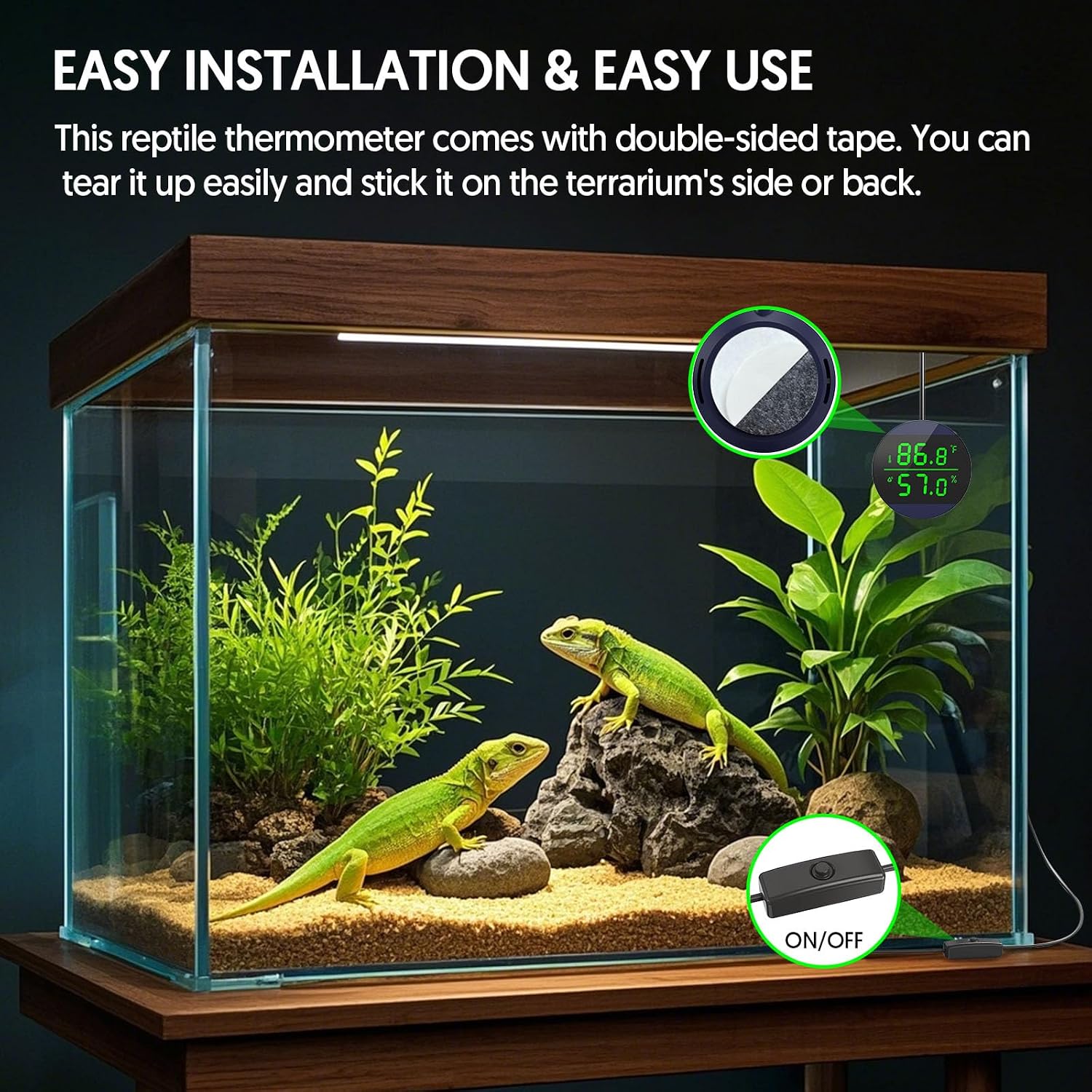 QZQ Reptile Thermometer and Humidity Gauge, LED Digital Thermometer Hydrometer, Reptile Tank Accessories for Bearded Dragon, Crested Gecko, Snake, Jumping Spider, Lizard, USB Power Supply (Blue) - Image 5