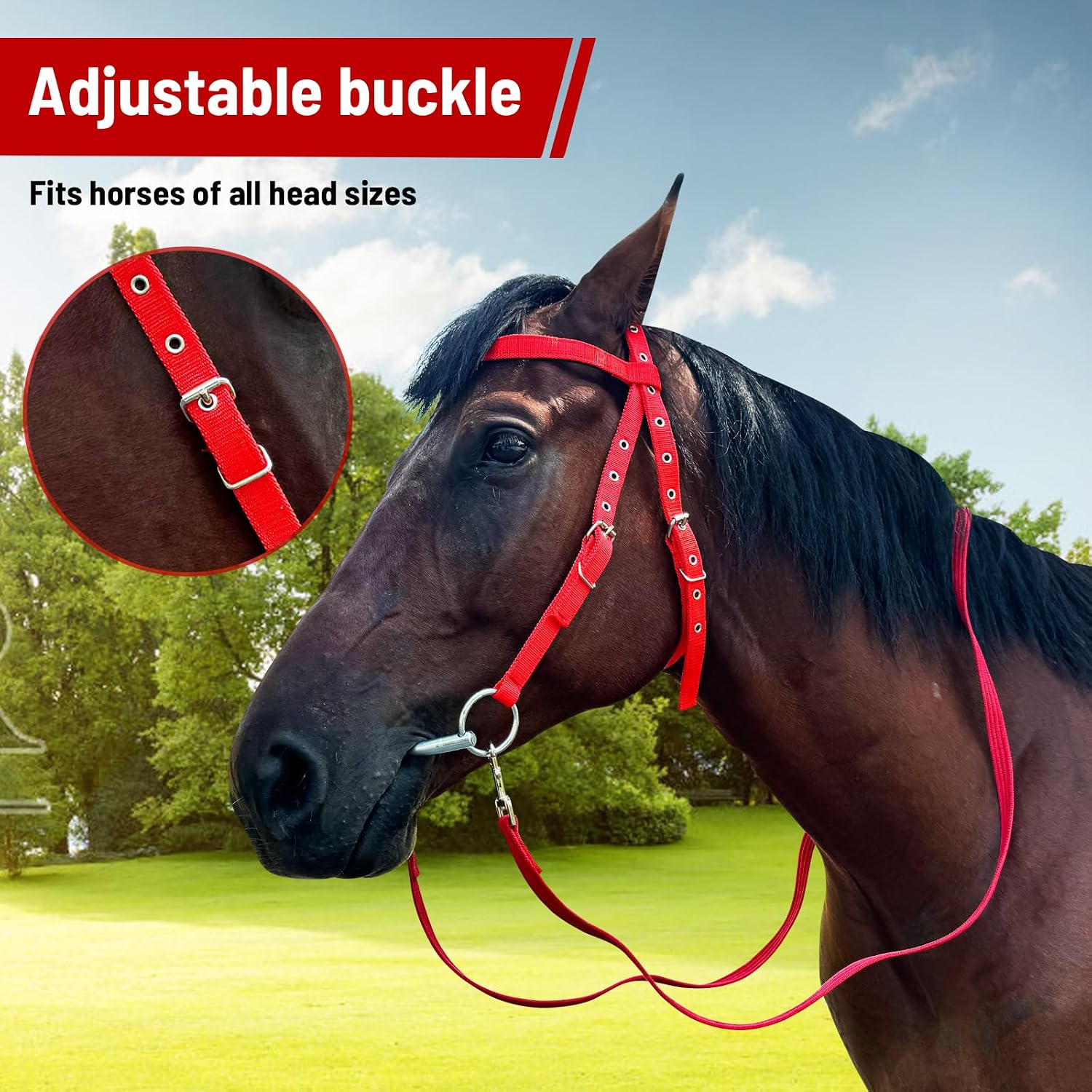 Adjustable Horse Bridle with Stainless Steel Bit, Black Nylon Headstall with Reins, Non-Slip Design - Image 7