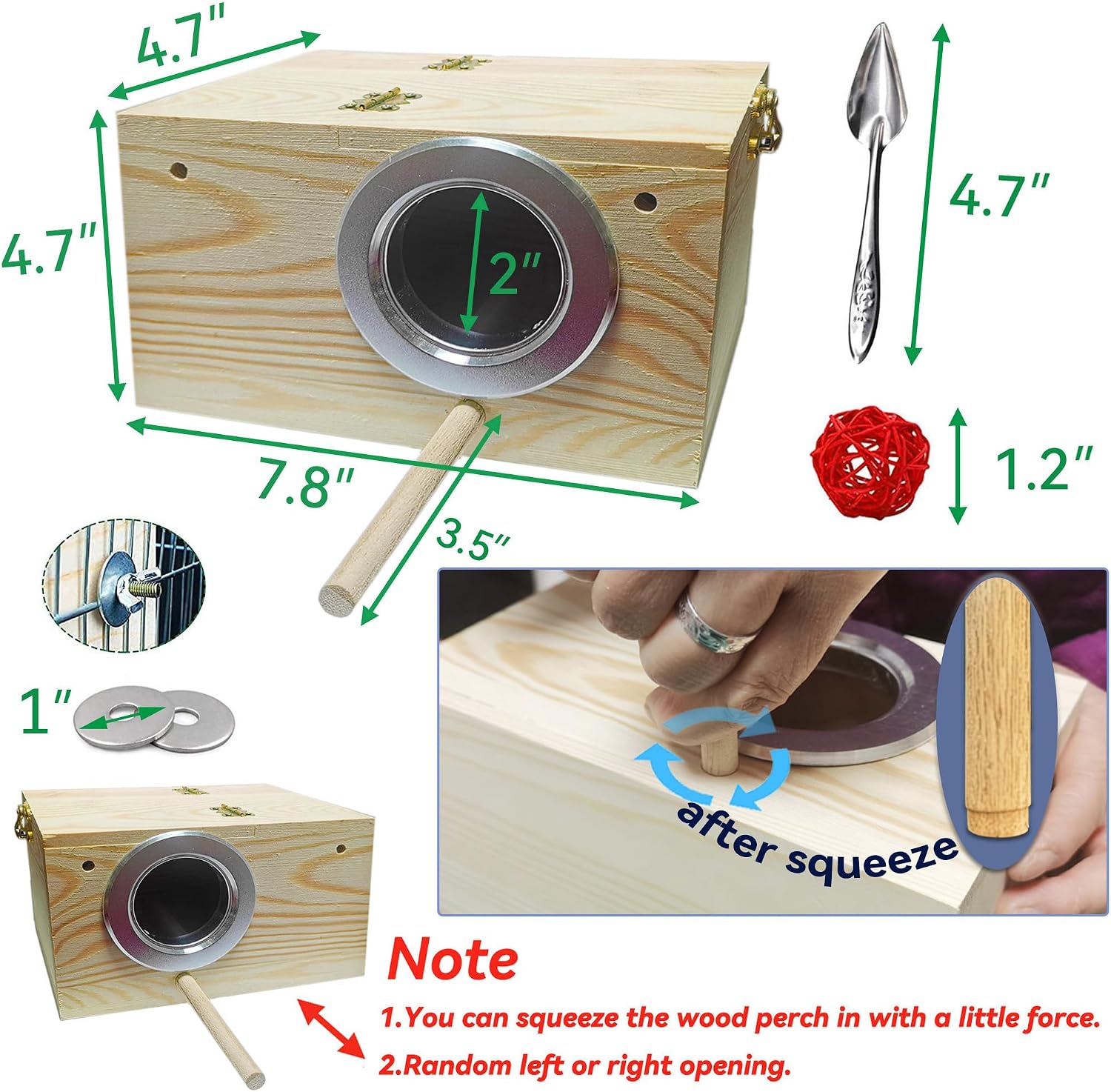 JSLZF Bird Nest, Parakeet Nest Box, Bird Breeding Box with Perch, Wood Budgie Nest Box for Bird, Parrot, Lovebirds, Parrotlet, Finch, Sparrow 7.8” x 4.7” x 4.7” - Image 6