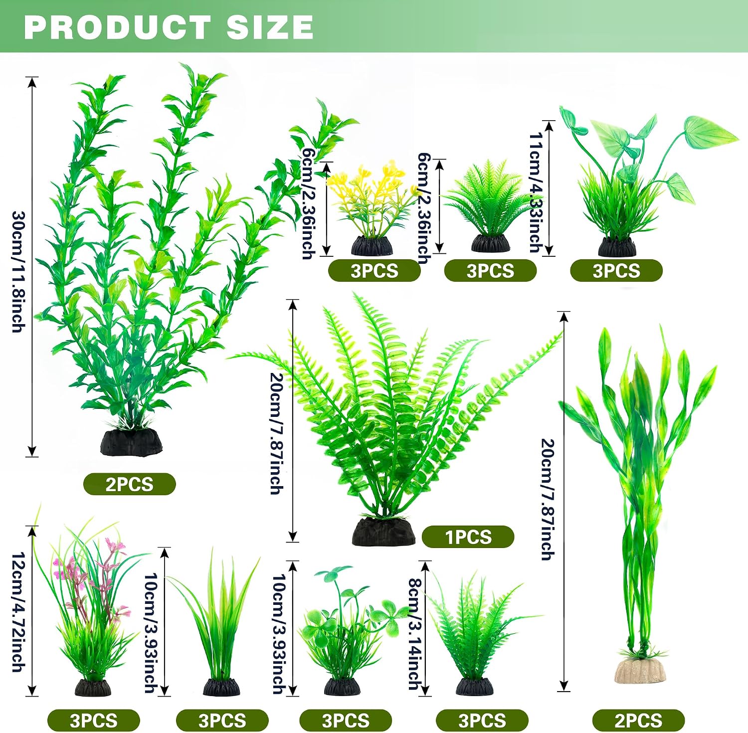 Ameliade Aquarium Artificial Green Plastic Plants Decorations 26 PCS Large Fish Tank Accessories Goldfish Betta Tank Decor - Image 2